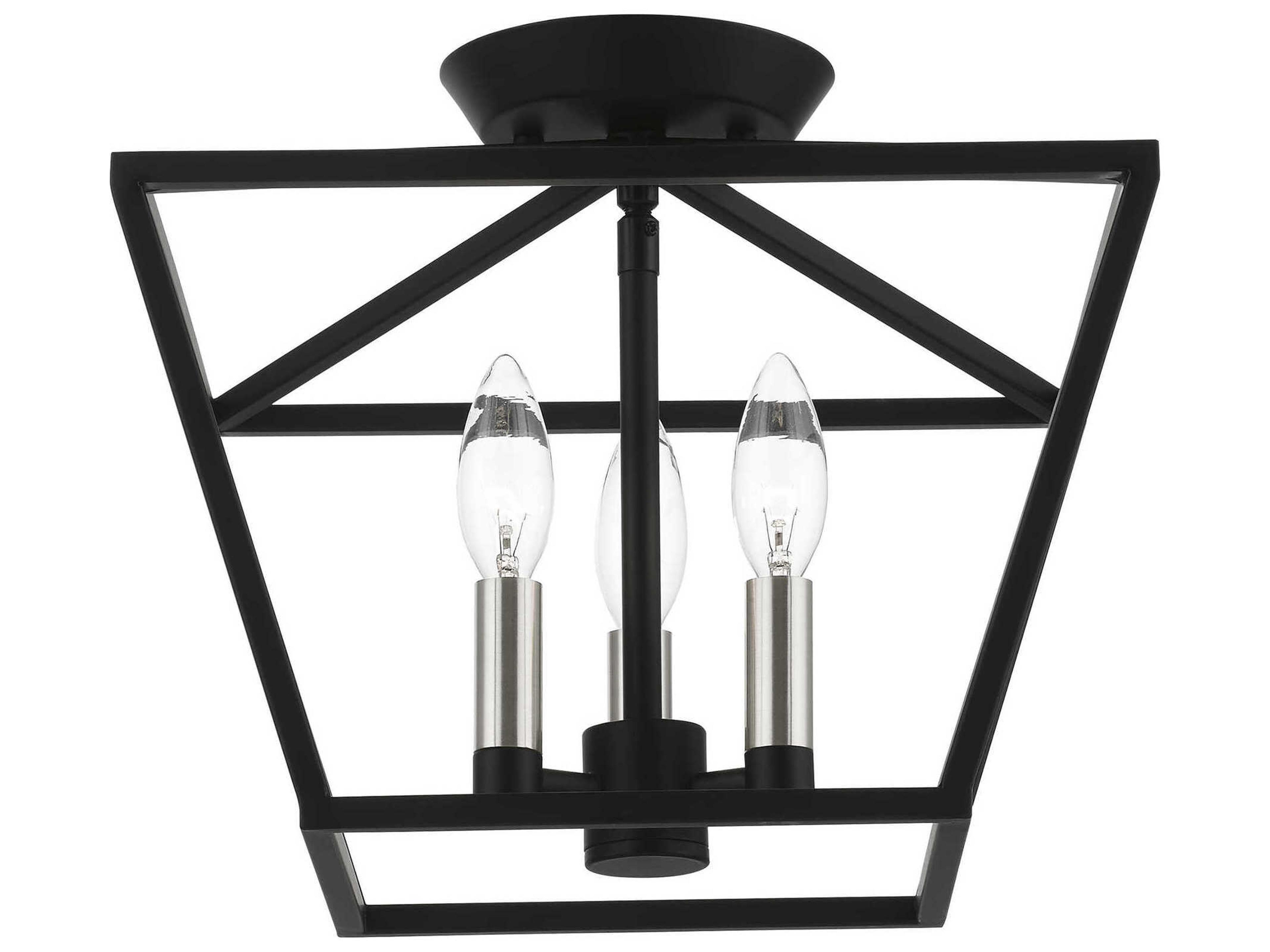 Livex Lighting Devone 3-Light Black Brushed Nickel Semi Flush Mount