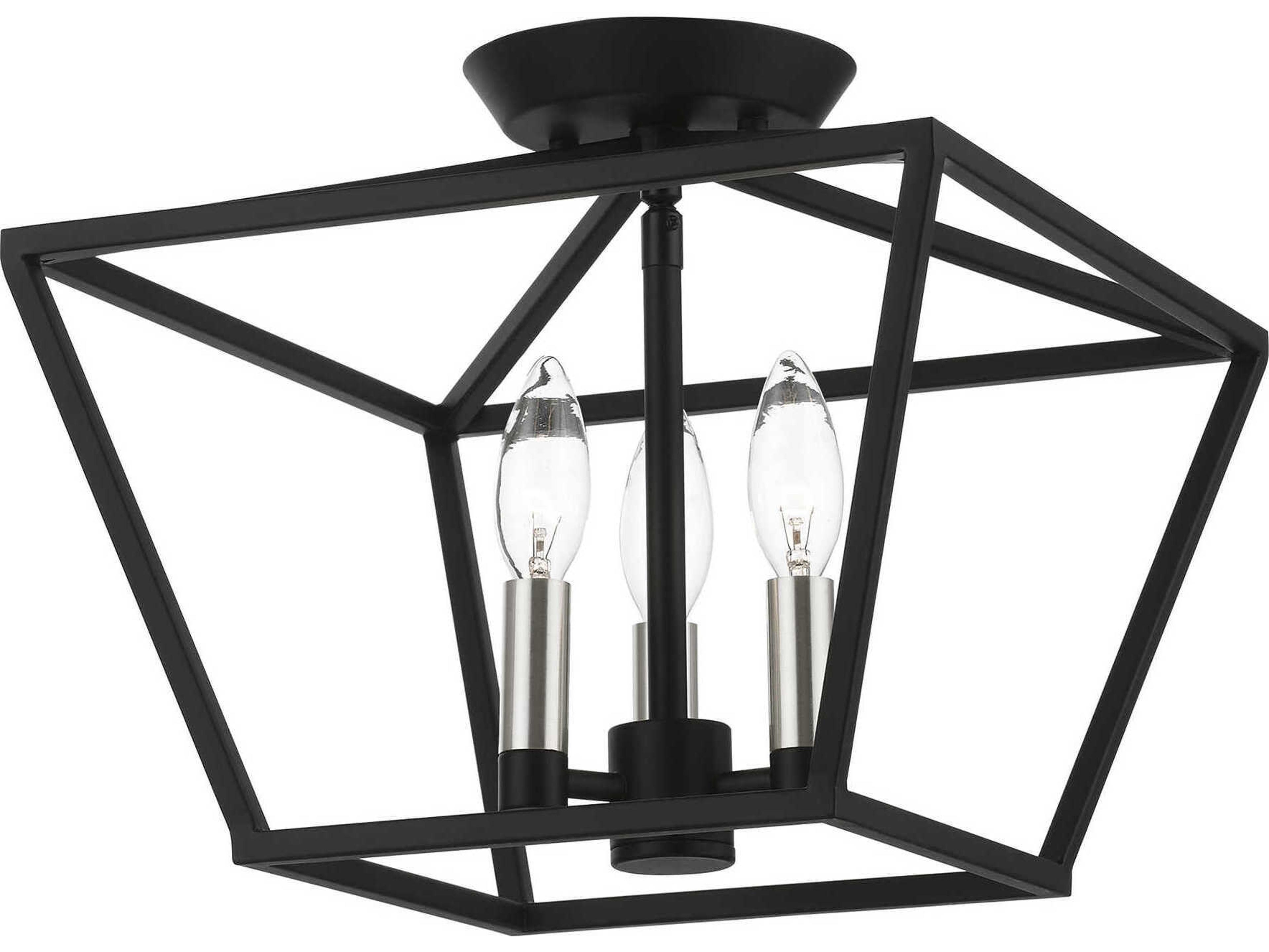 Livex Lighting Devone 3-Light Black Brushed Nickel Semi Flush Mount
