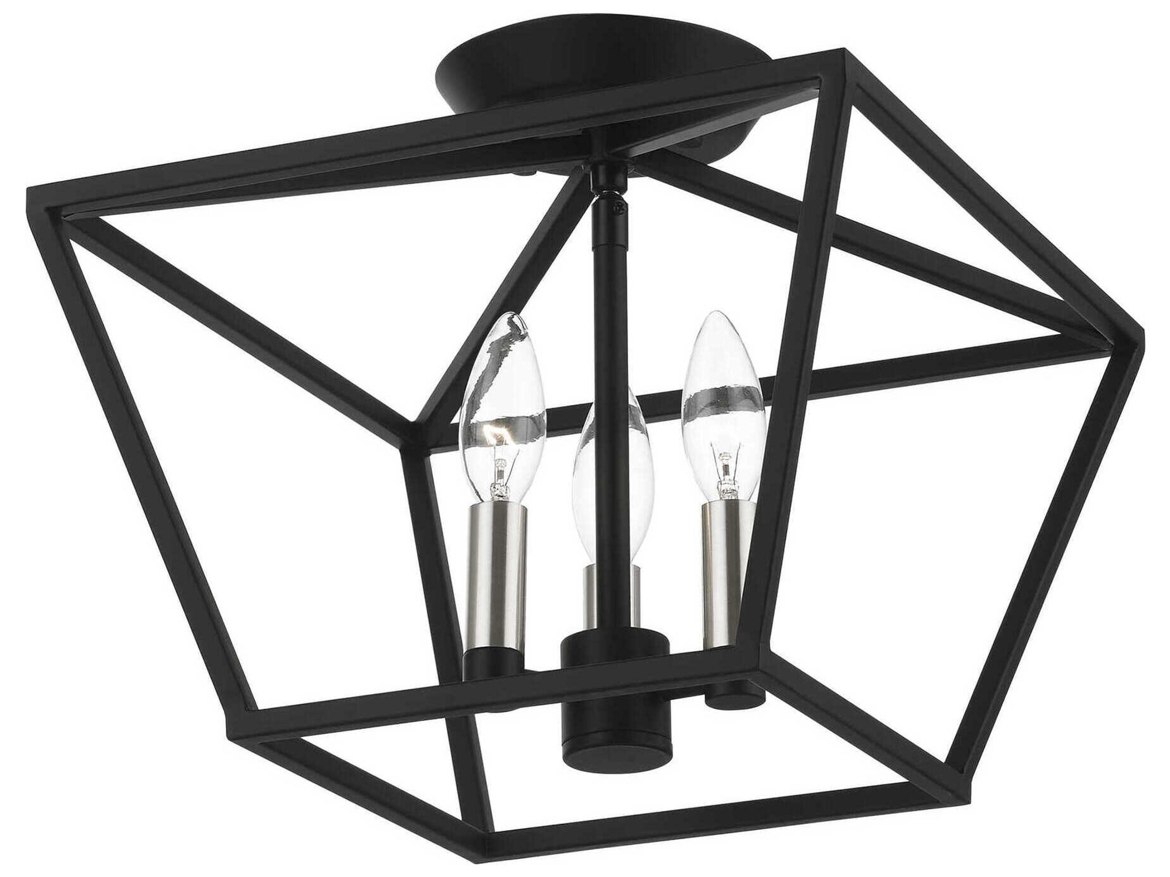 Livex Lighting Devone 3-Light Black Brushed Nickel Semi Flush Mount