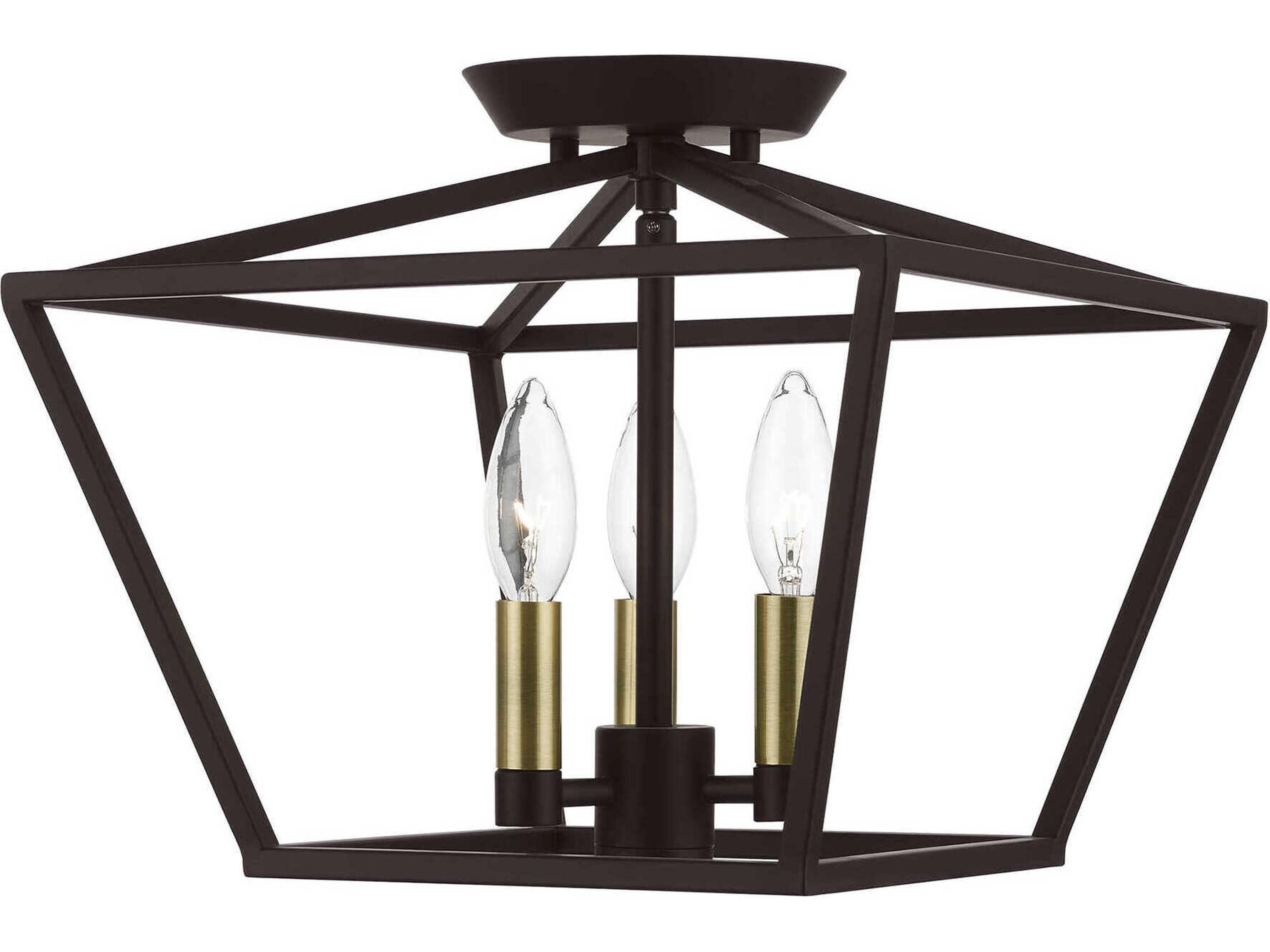 Devone 3-Light Bronze Antique Brass Semi Flush Mount