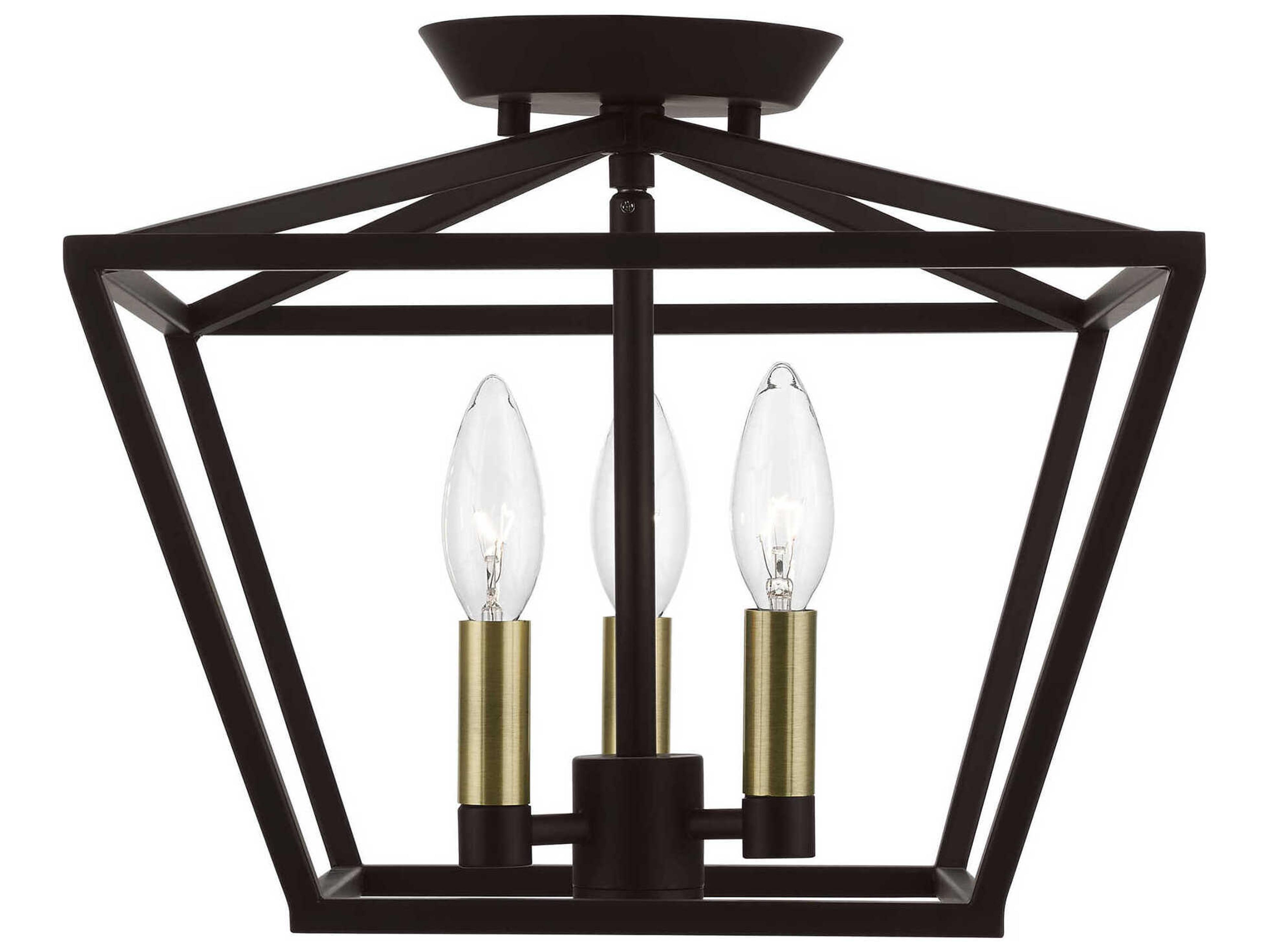 Livex Lighting Devone 3-Light Bronze Antique Brass Semi Flush Mount