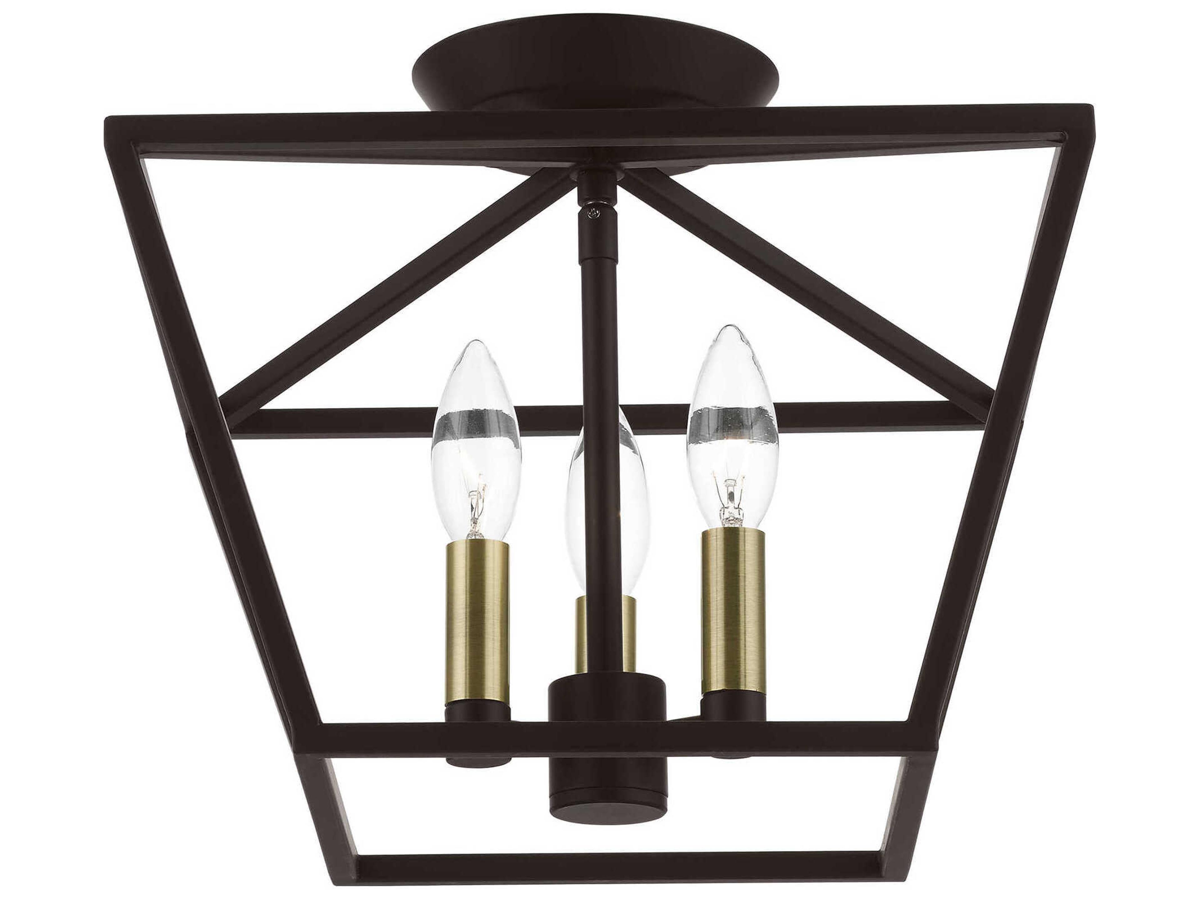 Livex Lighting Devone 3-Light Bronze Antique Brass Semi Flush Mount