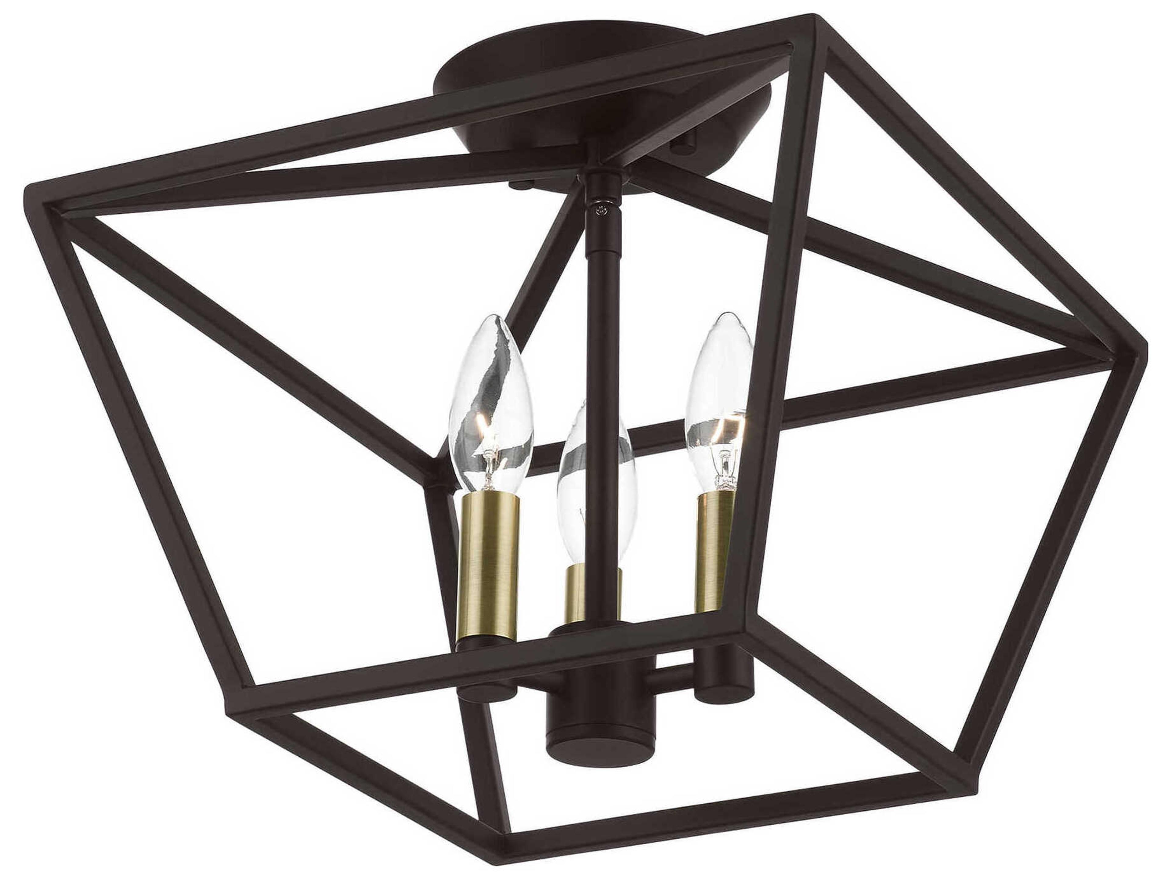 Livex Lighting Devone 3-Light Bronze Antique Brass Semi Flush Mount