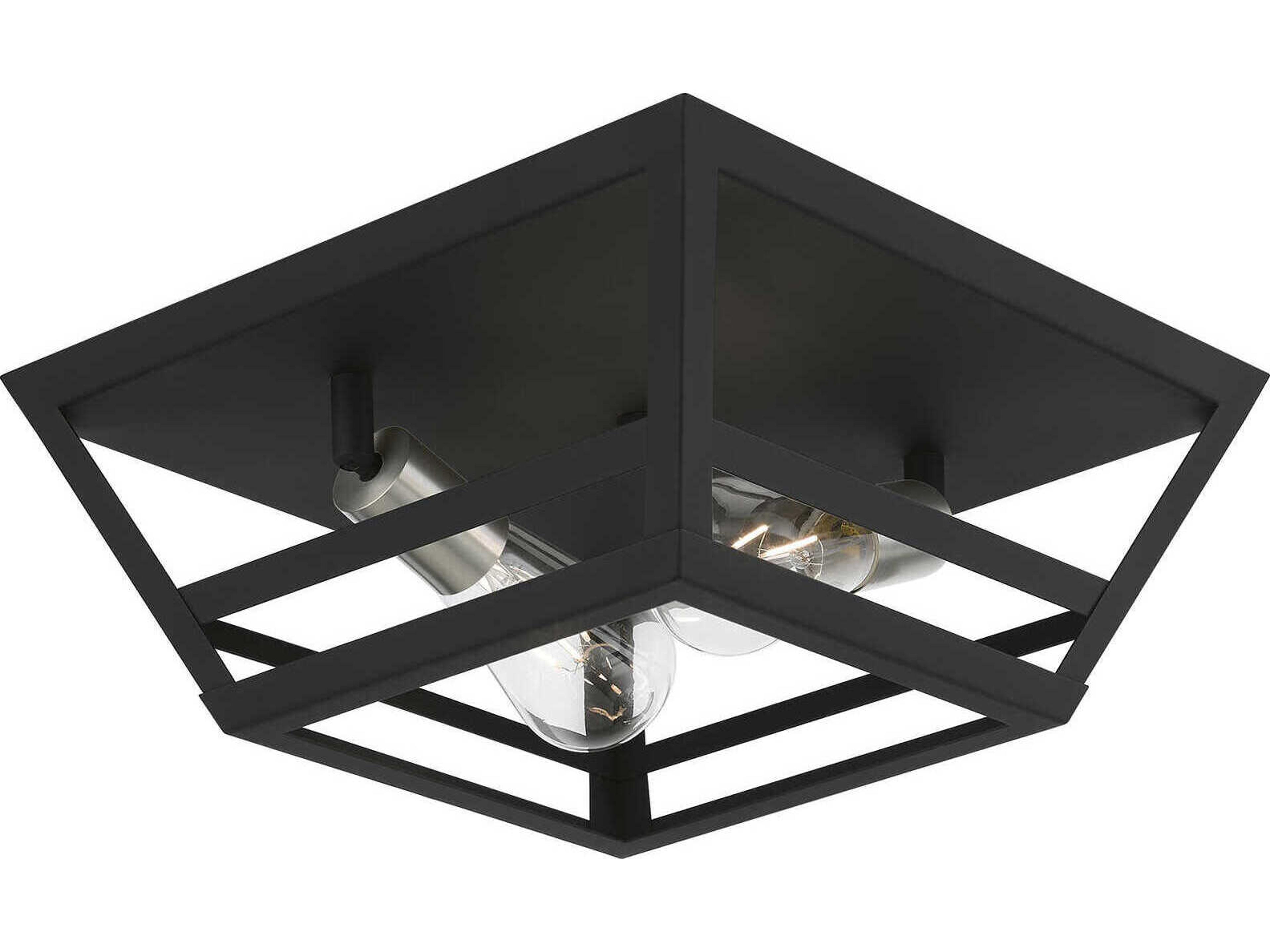 Livex Lighting Schofield 2-Light Black Brushed Nickel Geometric Flush Mount