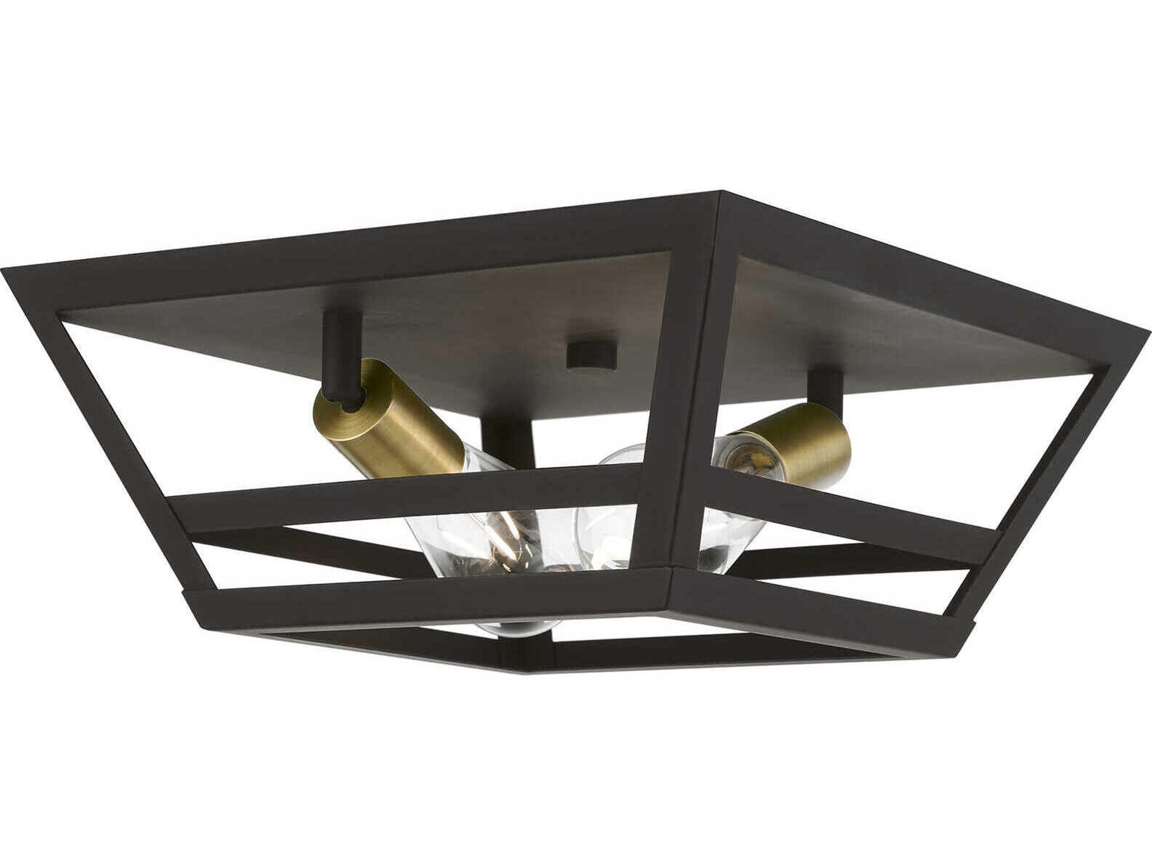 Livex Lighting Schofield 2-Light Bronze Antique Brass Geometric Flush Mount