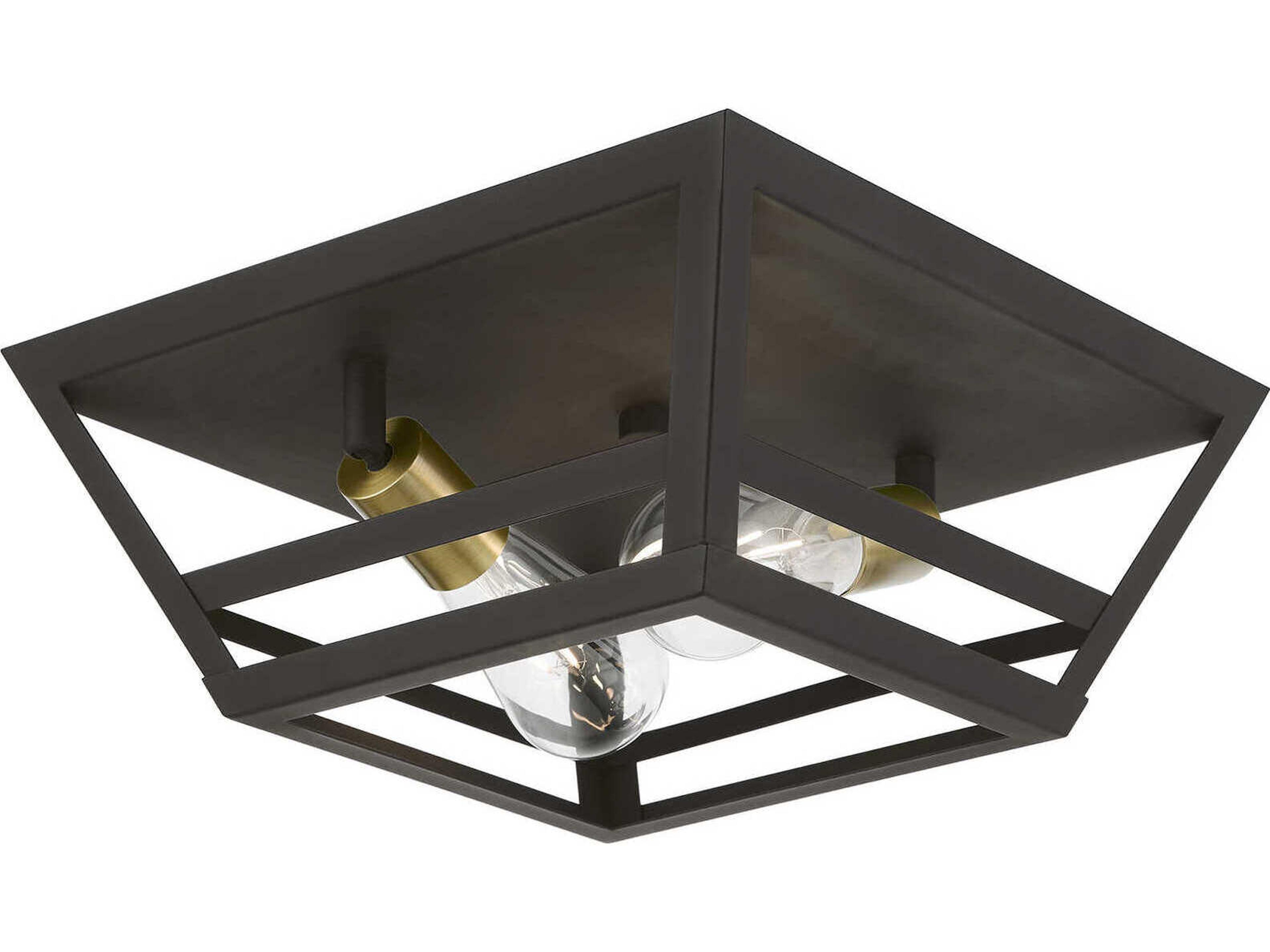 Livex Lighting Schofield 2-Light Bronze Antique Brass Geometric Flush Mount