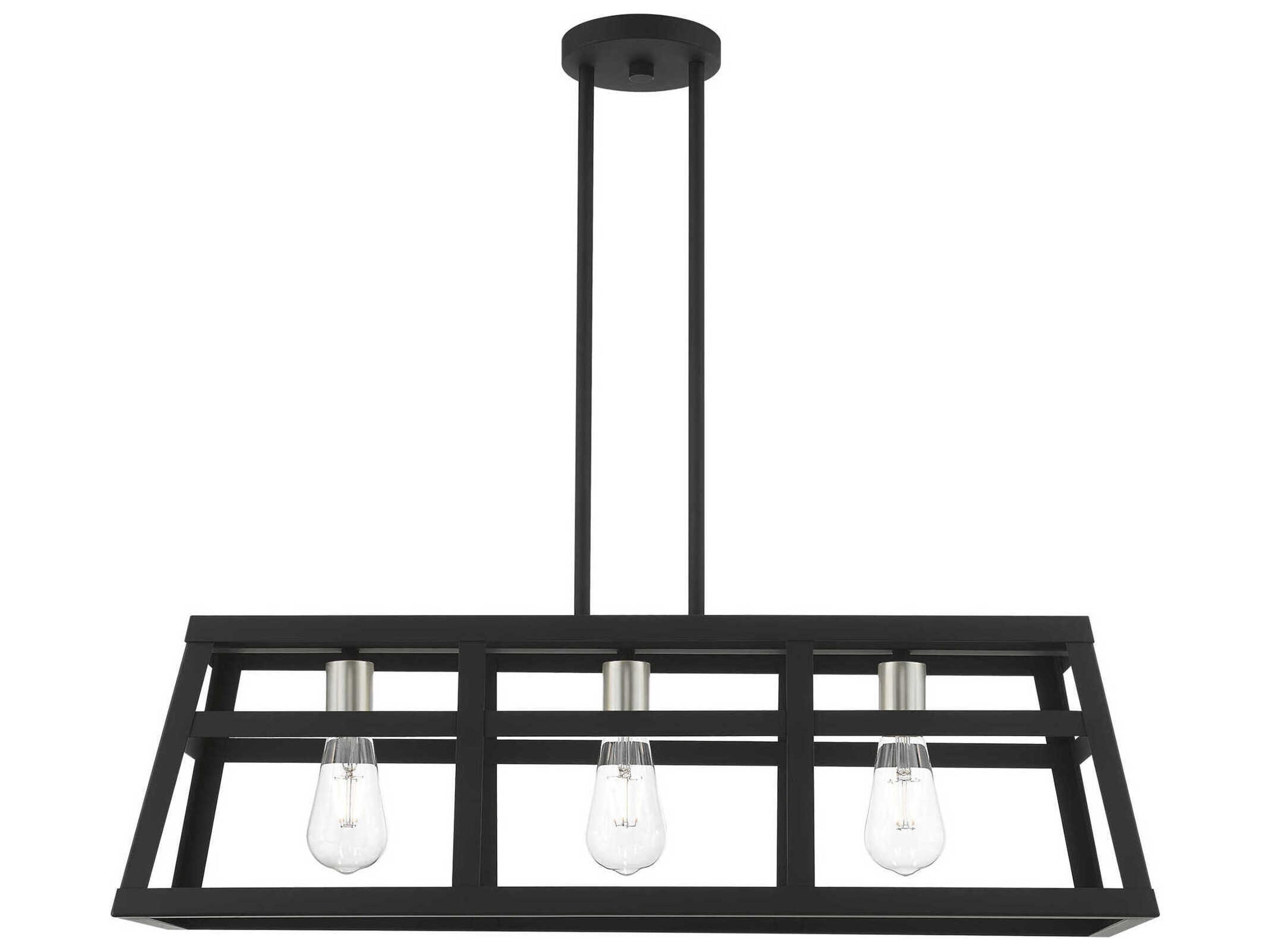 Livex Lighting Schofield 3-Light Black Brushed Nickel Geometric Linear Island Pendant