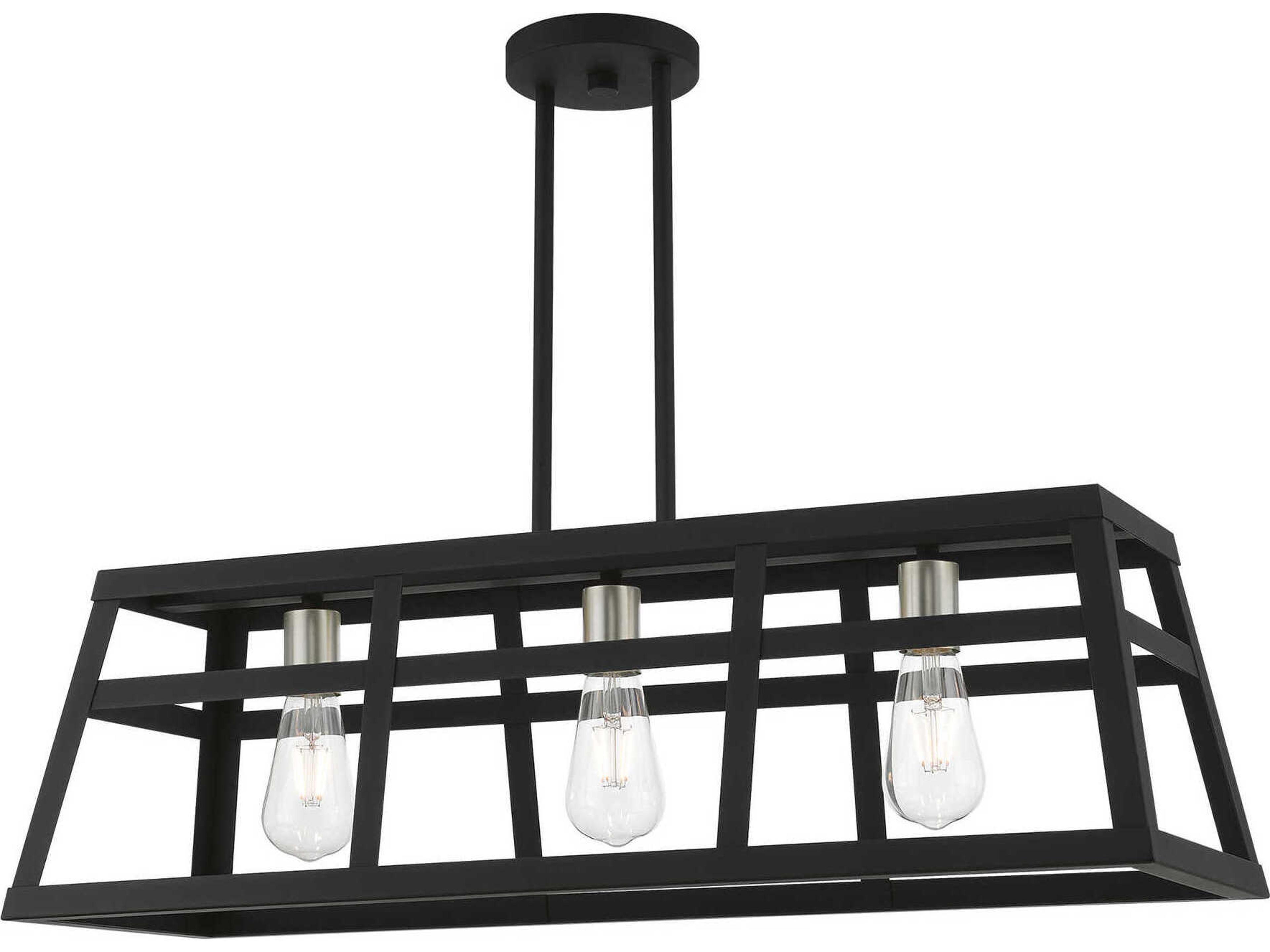 Livex Lighting Schofield 3-Light Black Brushed Nickel Geometric Linear Island Pendant