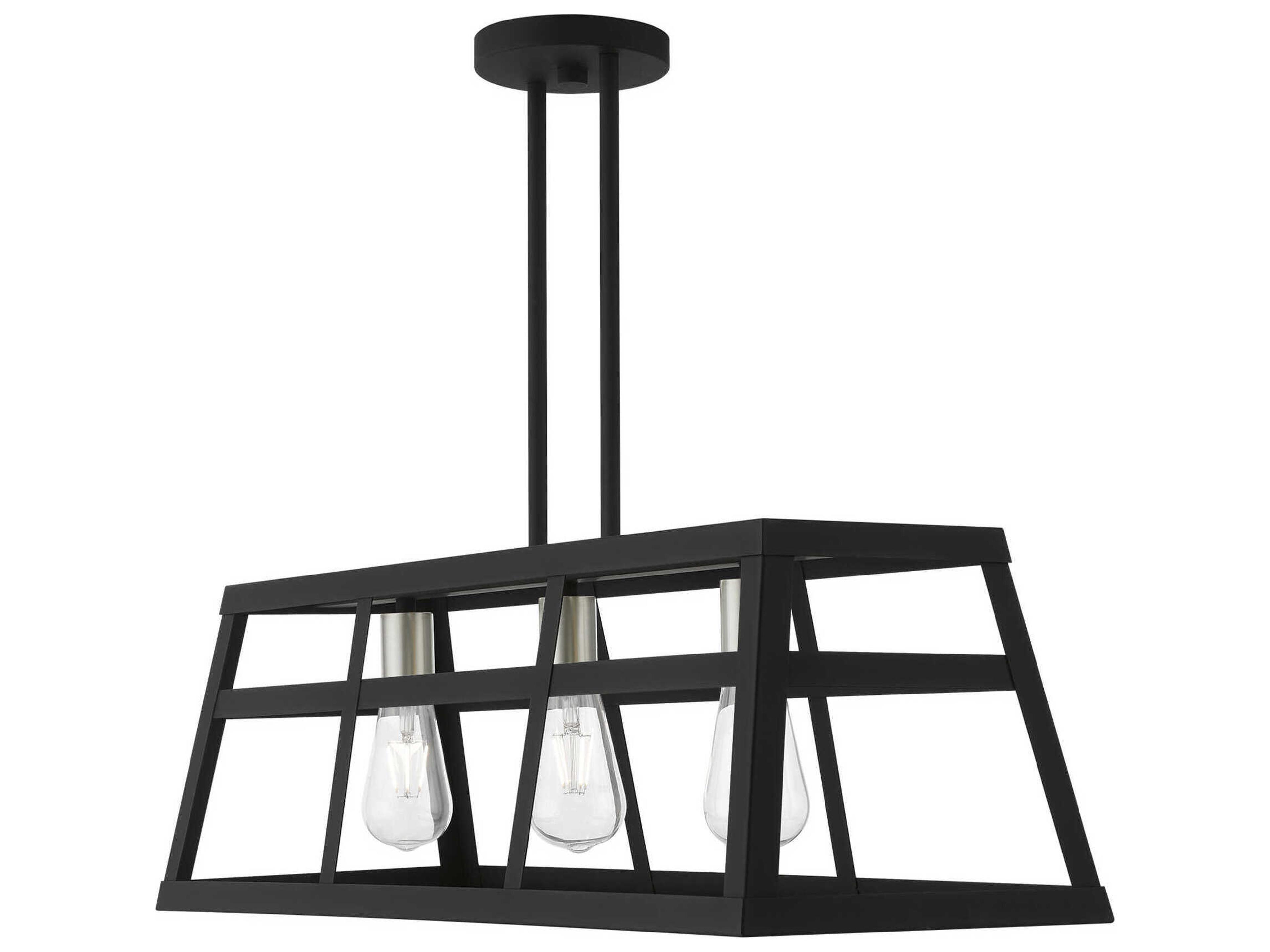 Livex Lighting Schofield 3-Light Black Brushed Nickel Geometric Linear Island Pendant
