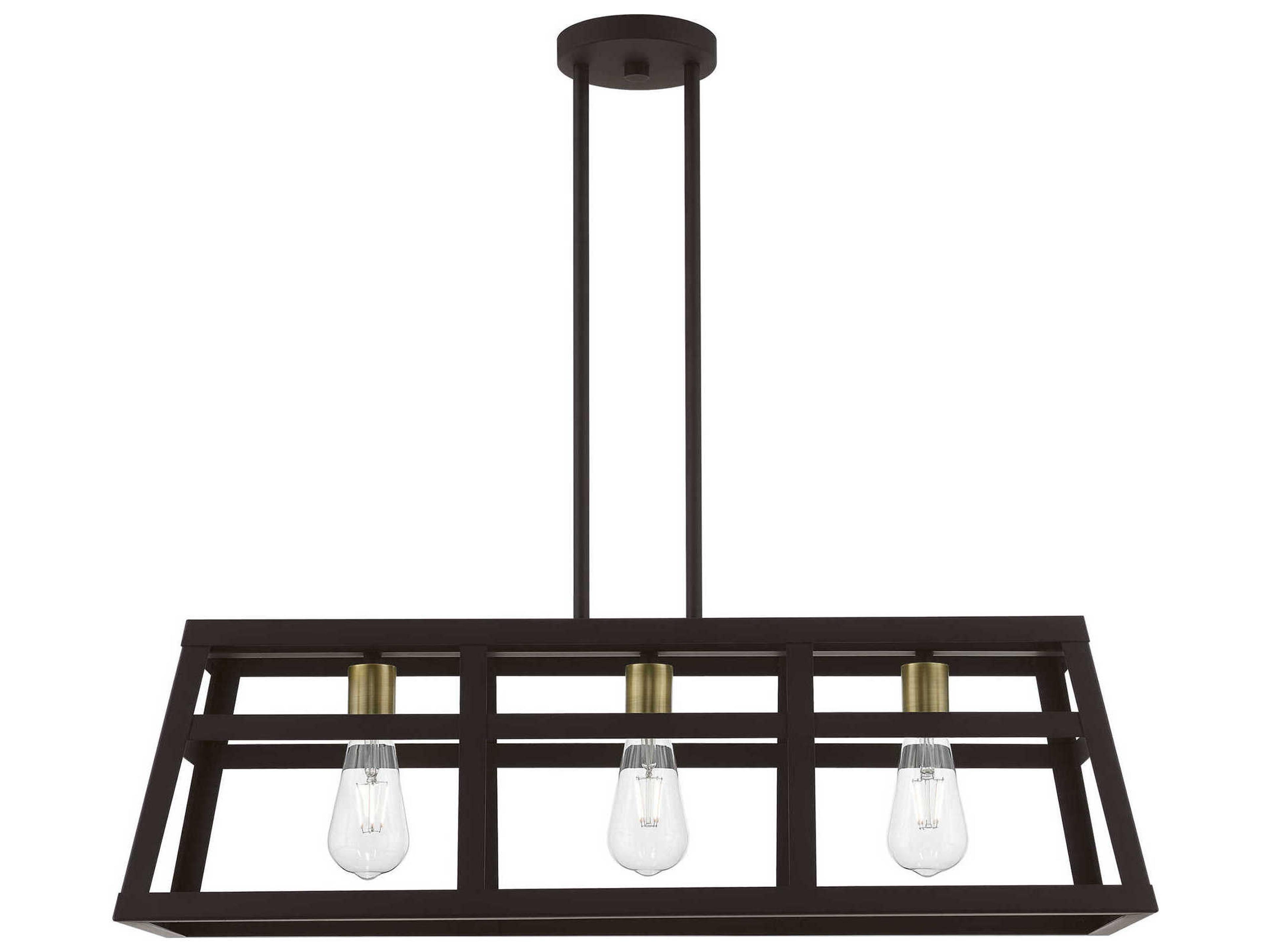 Livex Lighting Schofield 3-Light Bronze Antique Brass Geometric Linear Island Pendant