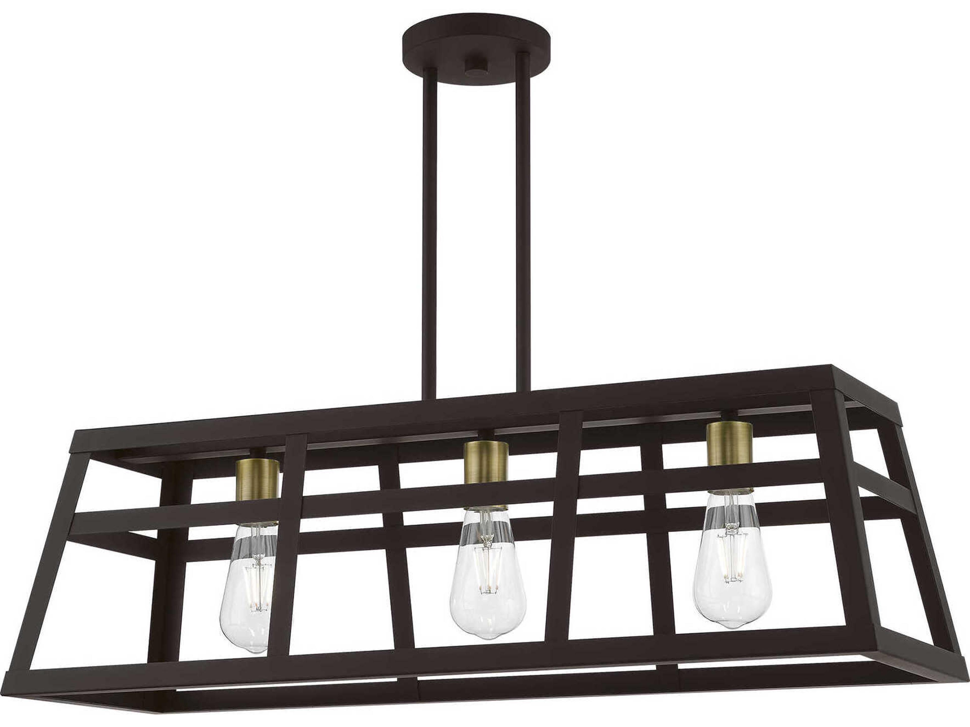Livex Lighting Schofield 3-Light Bronze Antique Brass Geometric Linear Island Pendant