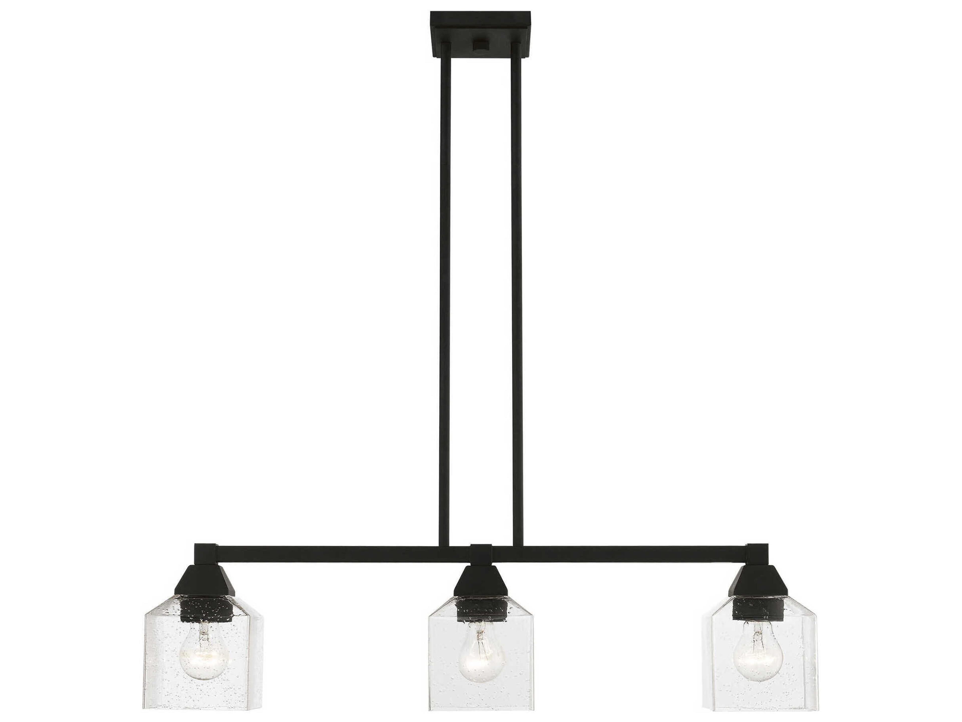 Aragon 3-Light Black Glass Linear Island Pendant