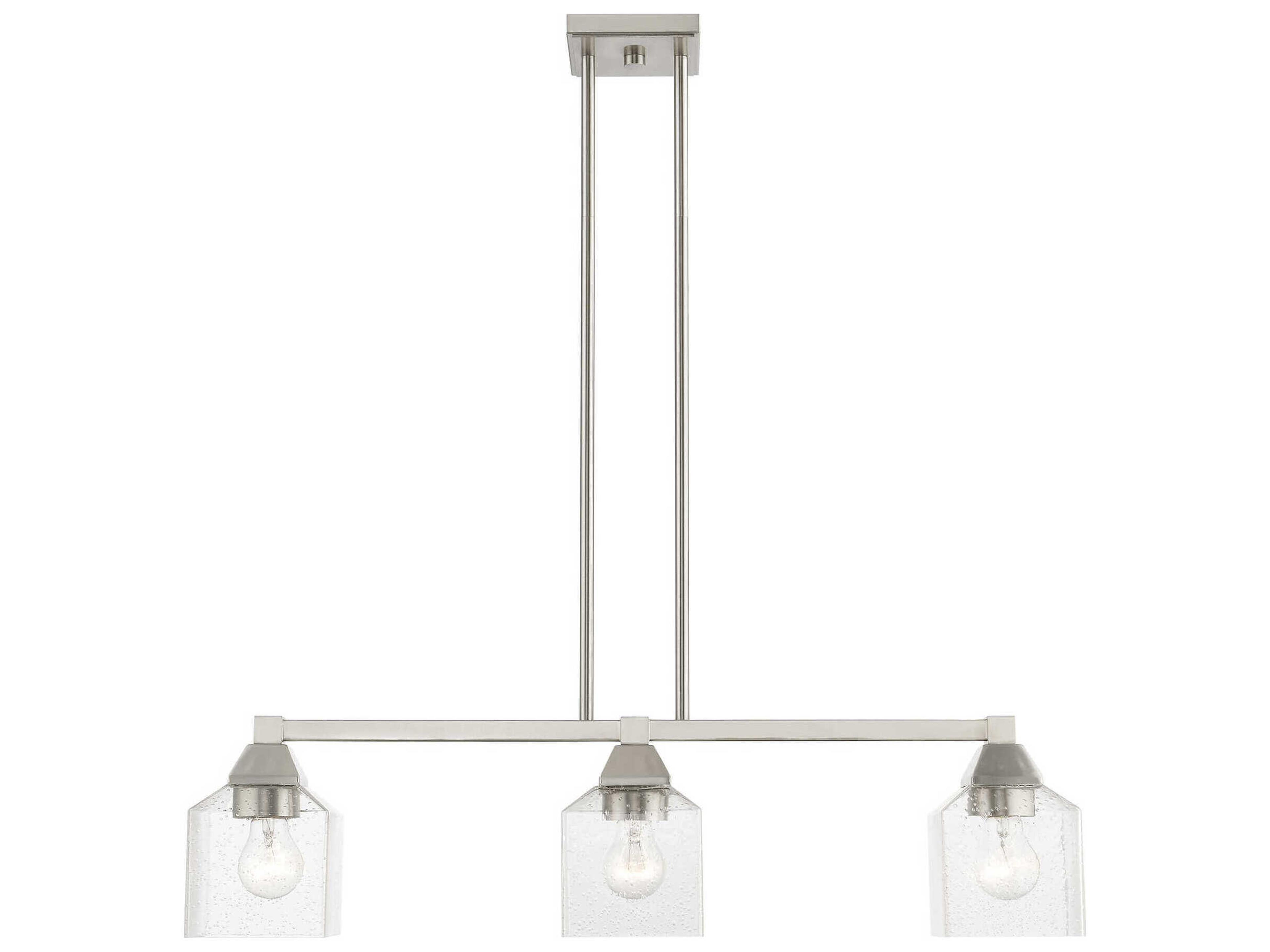 Aragon 3-Light Brushed Nickel Glass Linear Island Pendant