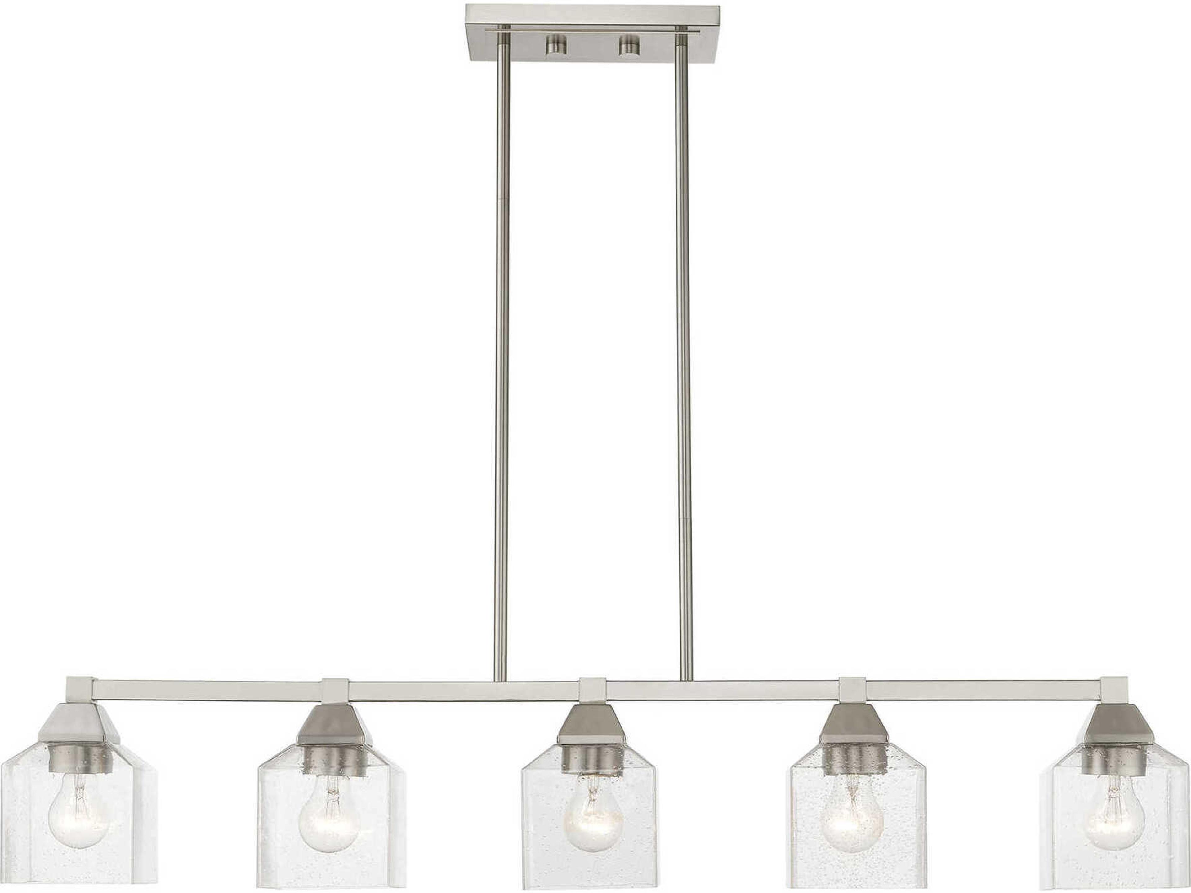 Aragon 5-Light Brushed Nickel Glass Linear Island Pendant