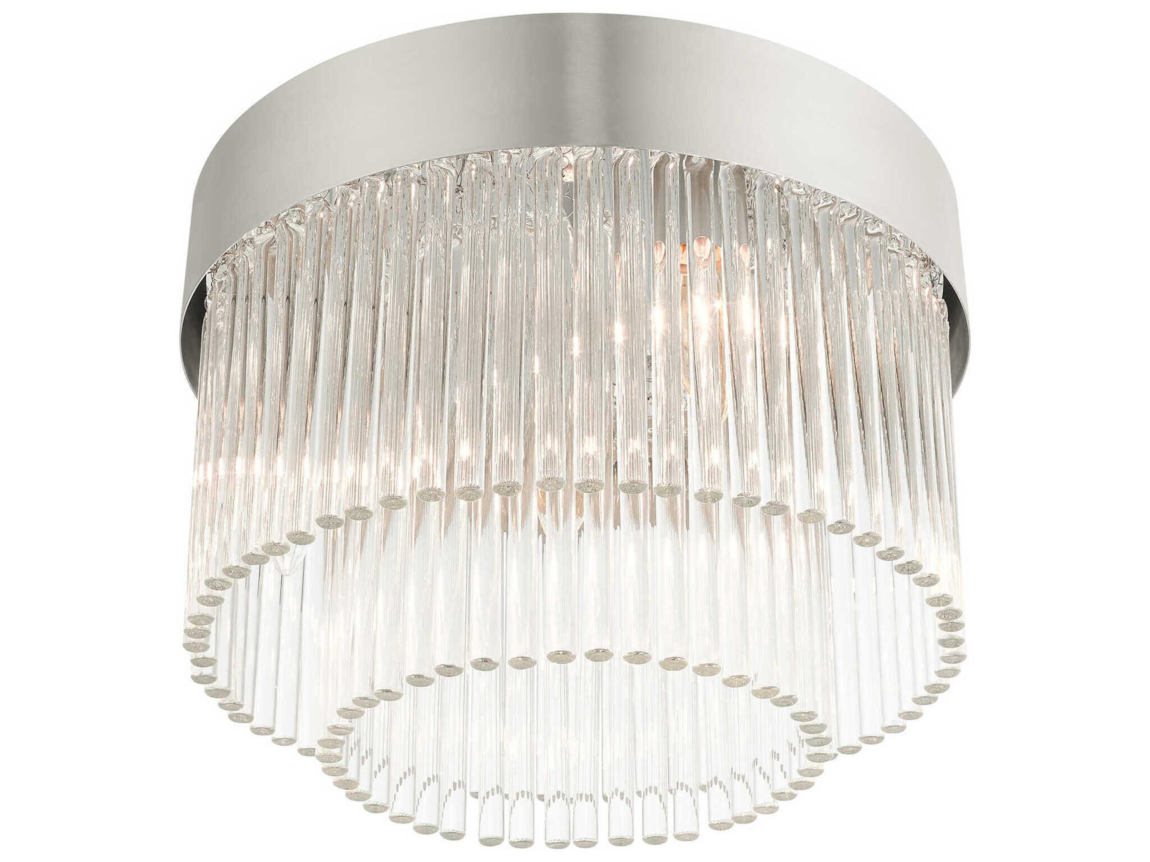 Livex Lighting Norwich 4-Light Brushed Nickel Crystal Drum Flush Mount