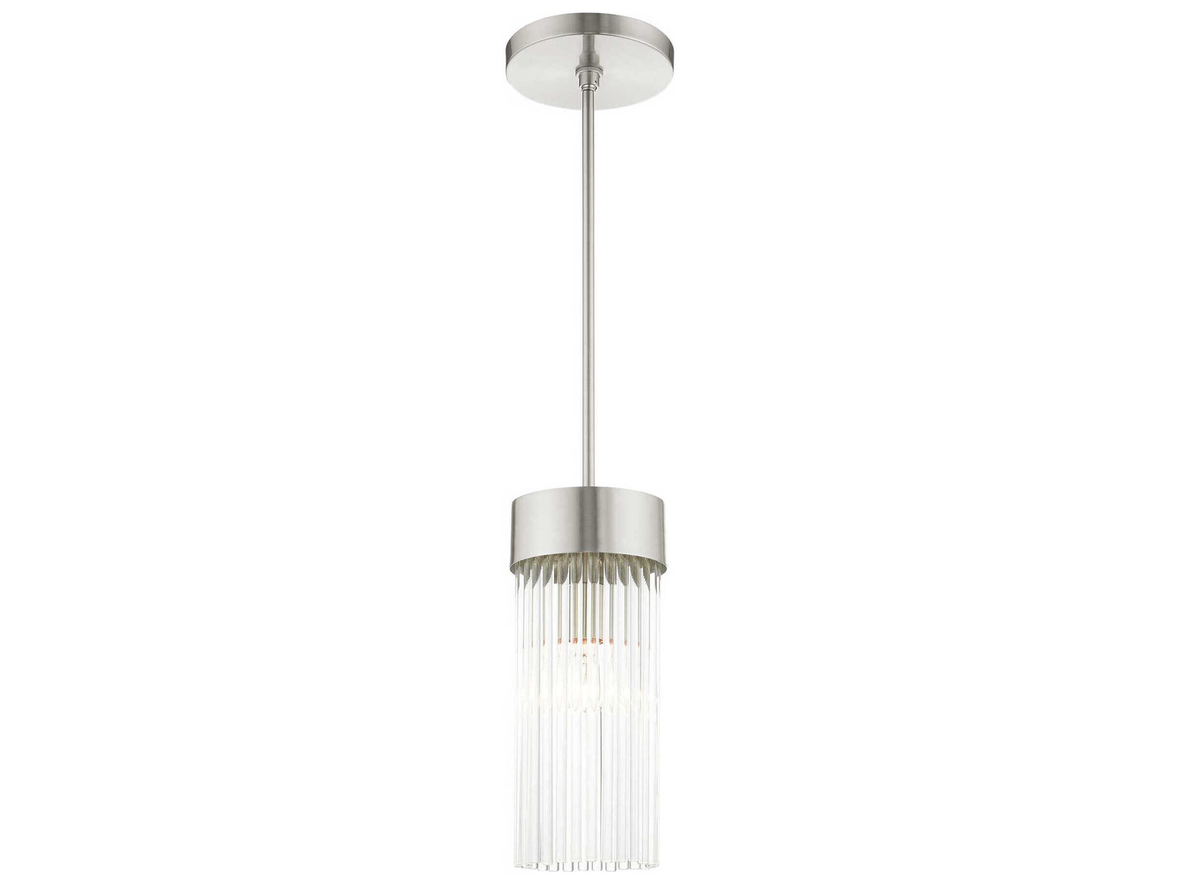 Livex Lighting Norwich 1-Light Brushed Nickel Crystal Cylinder Mini Pendant