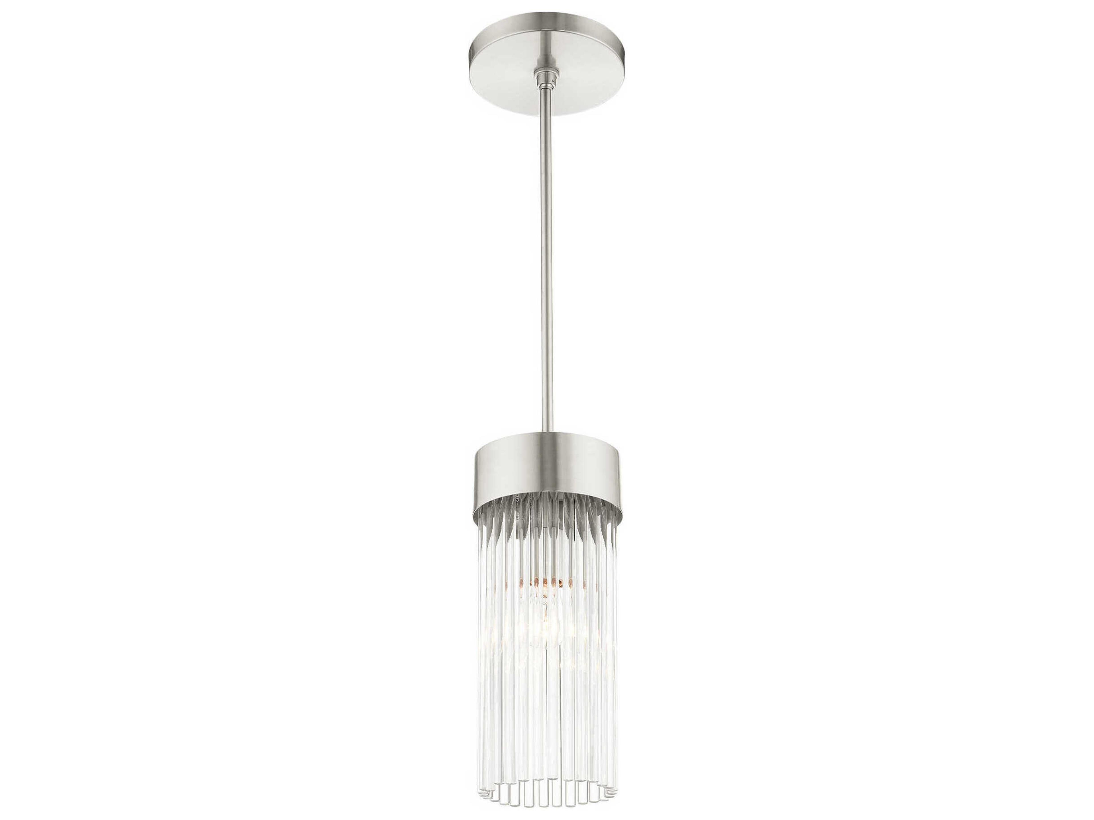Livex Lighting Norwich 1-Light Brushed Nickel Crystal Cylinder Mini Pendant