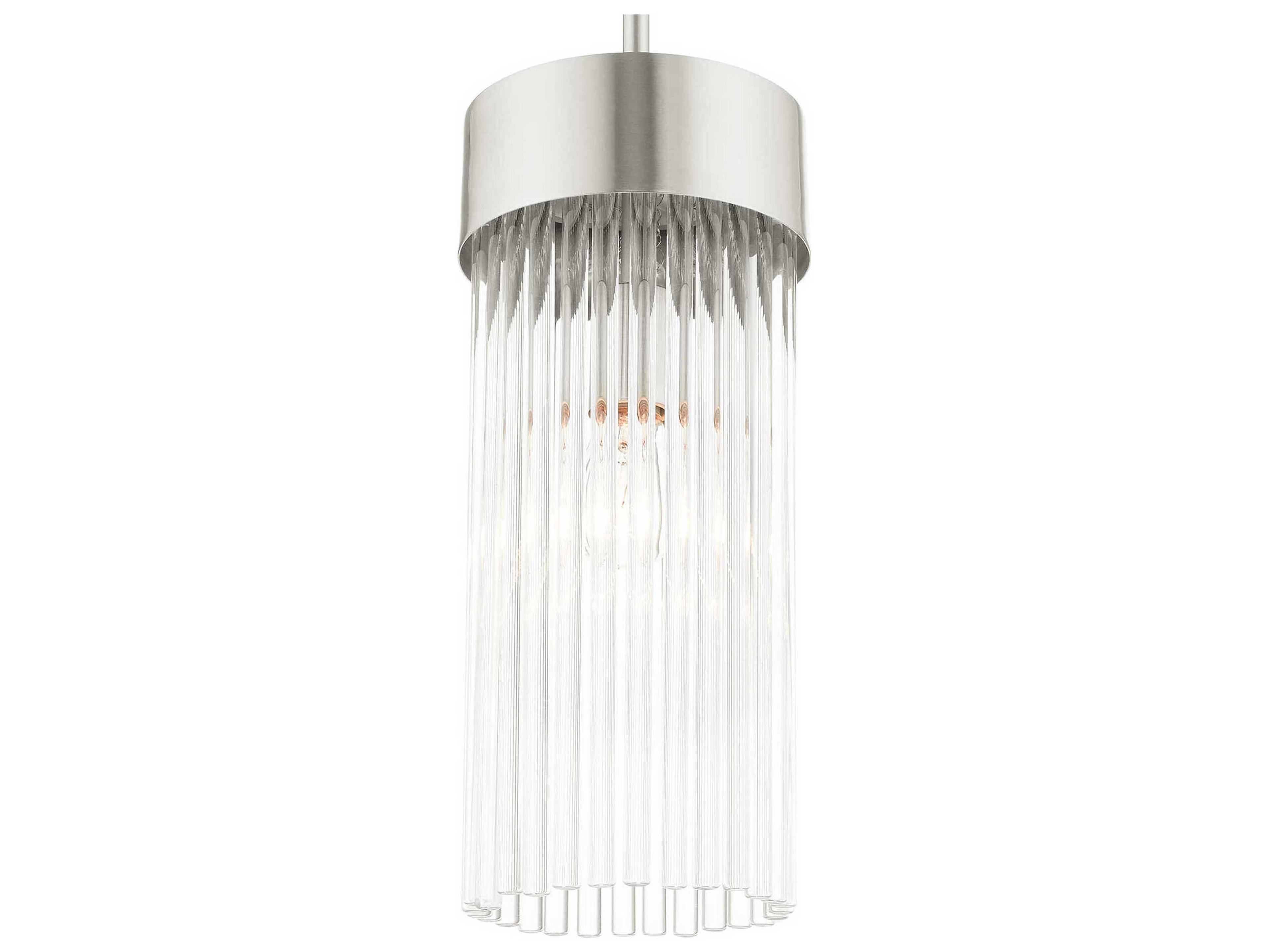 Livex Lighting Norwich 1-Light Brushed Nickel Crystal Cylinder Mini Pendant