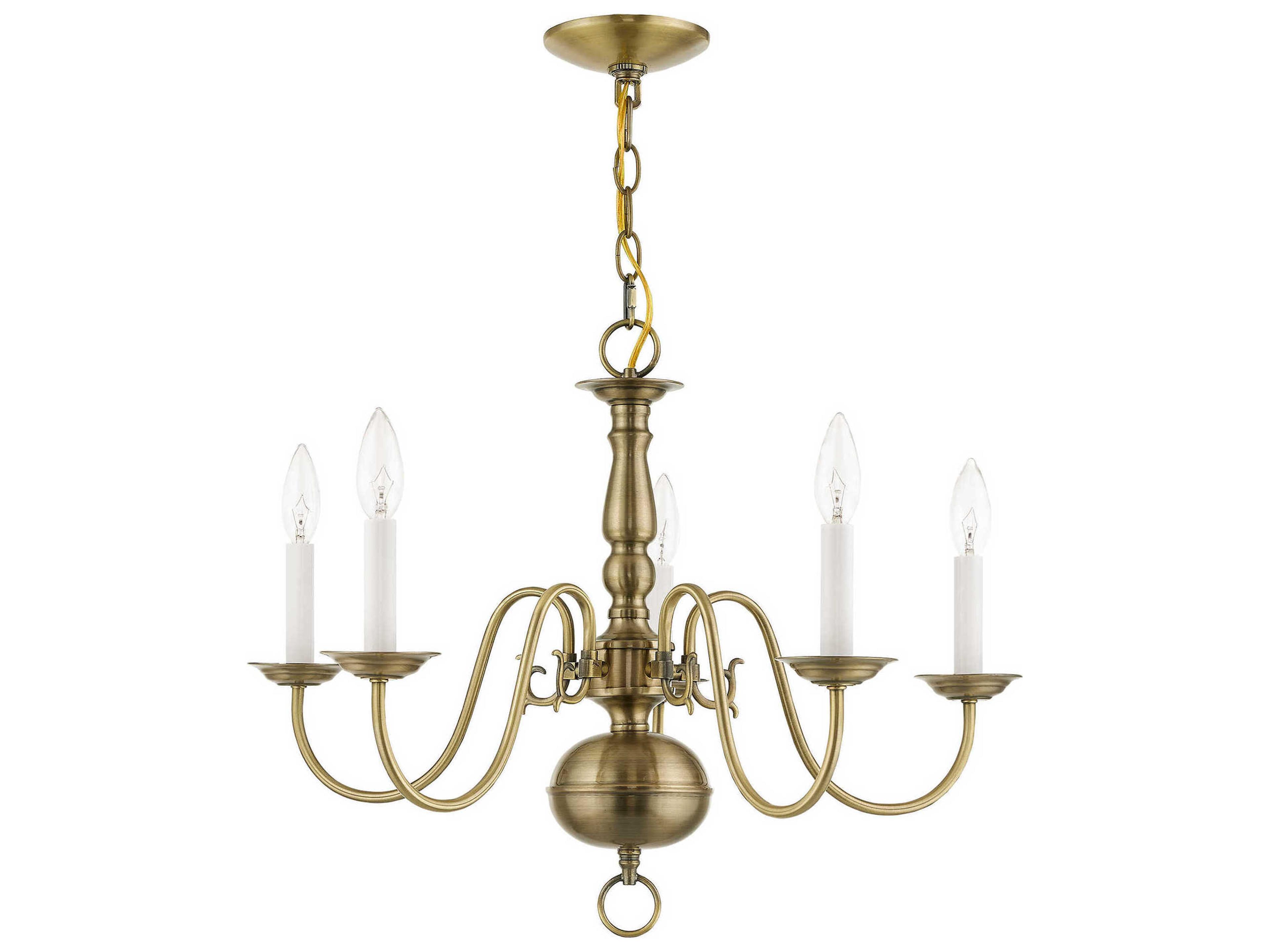 Livex Lighting Williamsburgh 5-Light Antique Brass Candelabra Chandelier