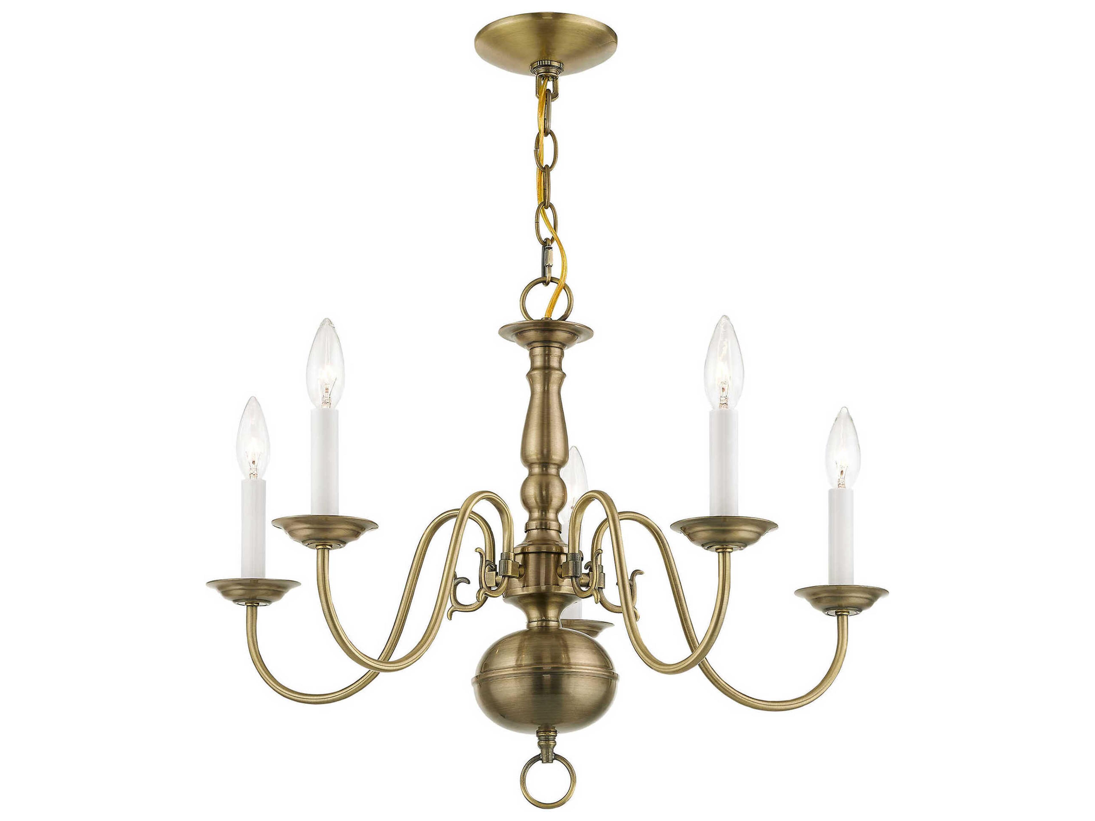 Livex Lighting Williamsburgh 5-Light Antique Brass Candelabra Chandelier