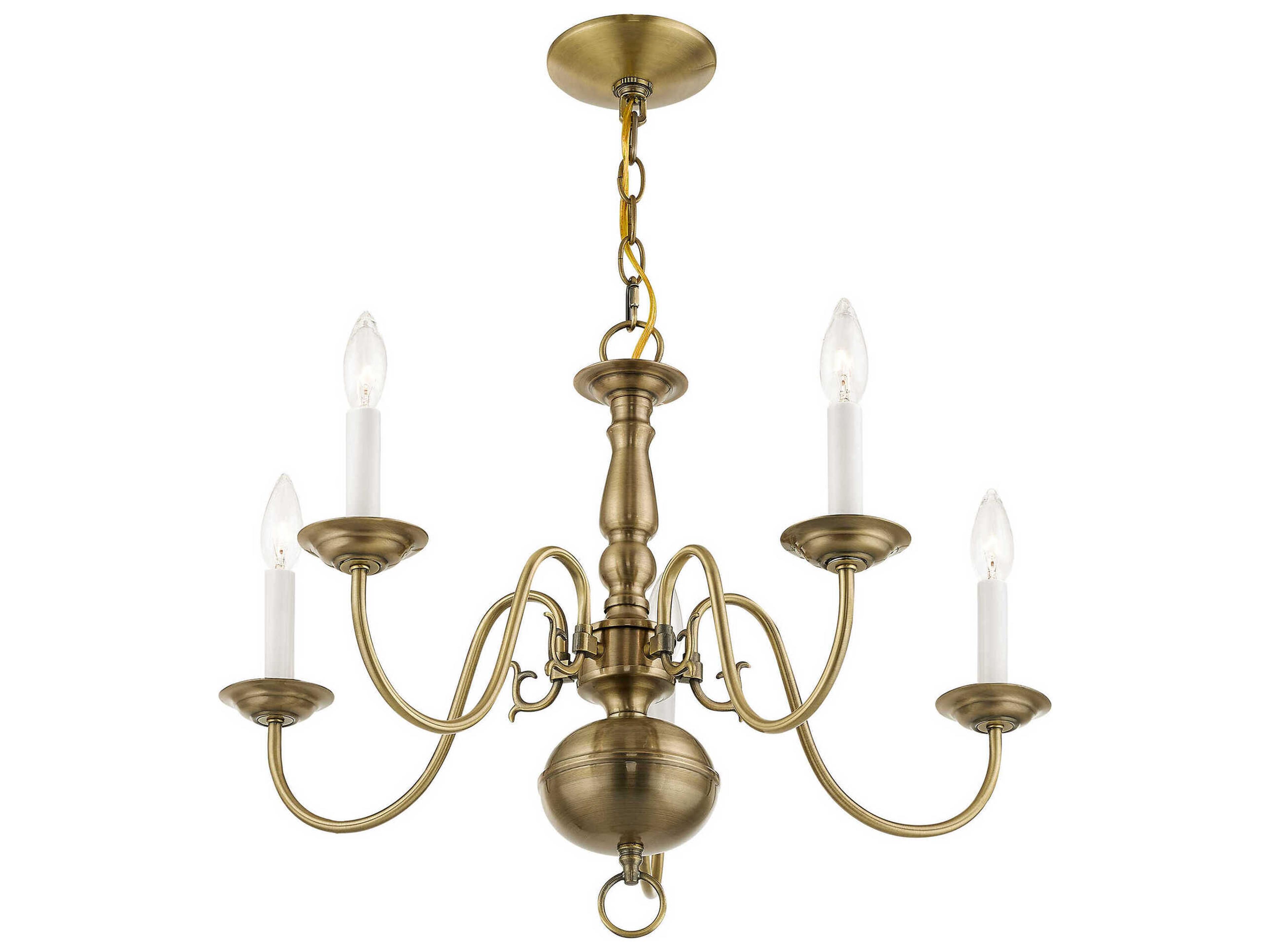 Livex Lighting Williamsburgh 5-Light Antique Brass Candelabra Chandelier