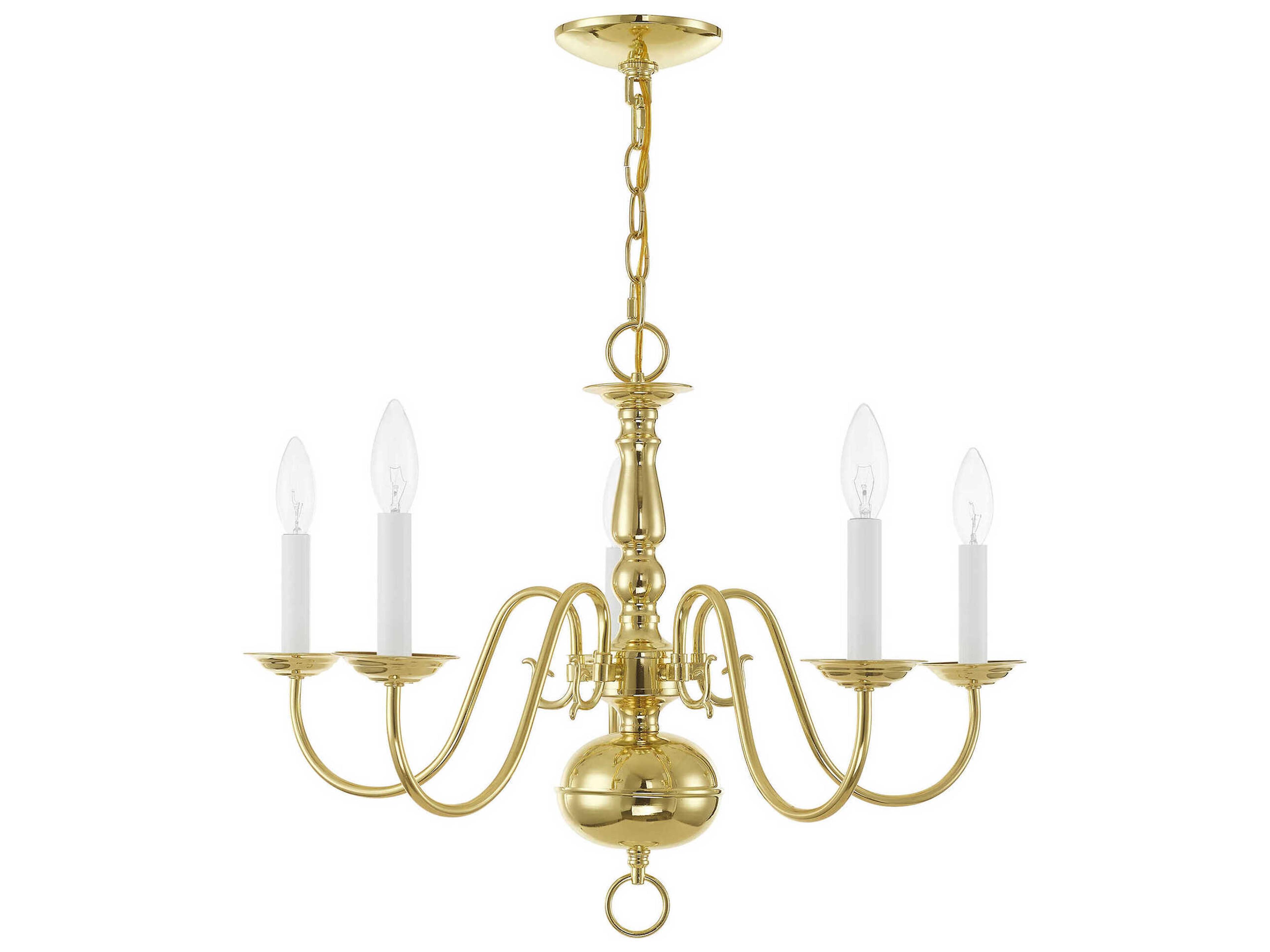 Livex Lighting Williamsburgh 5-Light Polished Brass Candelabra Chandelier