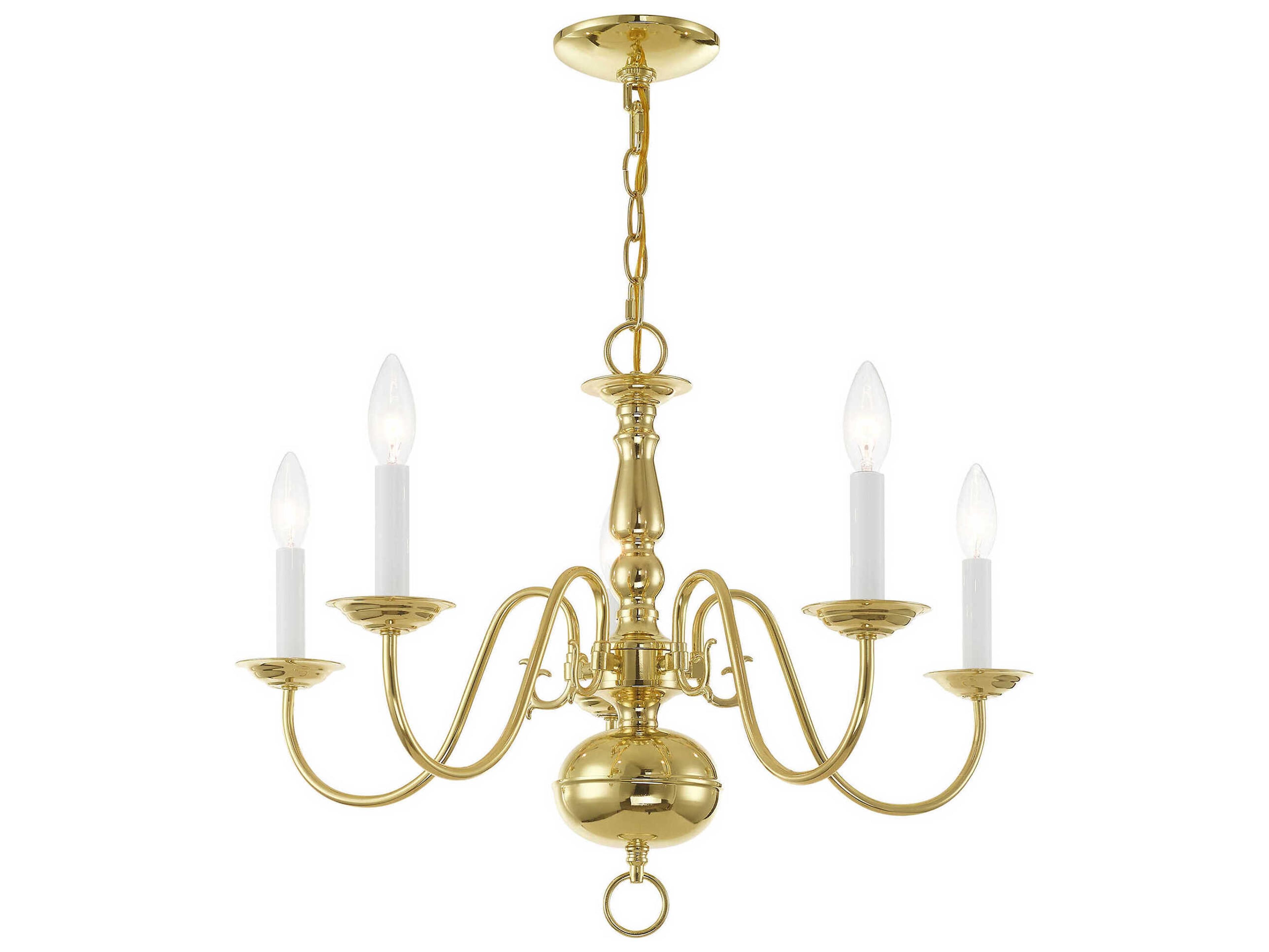 Livex Lighting Williamsburgh 5-Light Polished Brass Candelabra Chandelier
