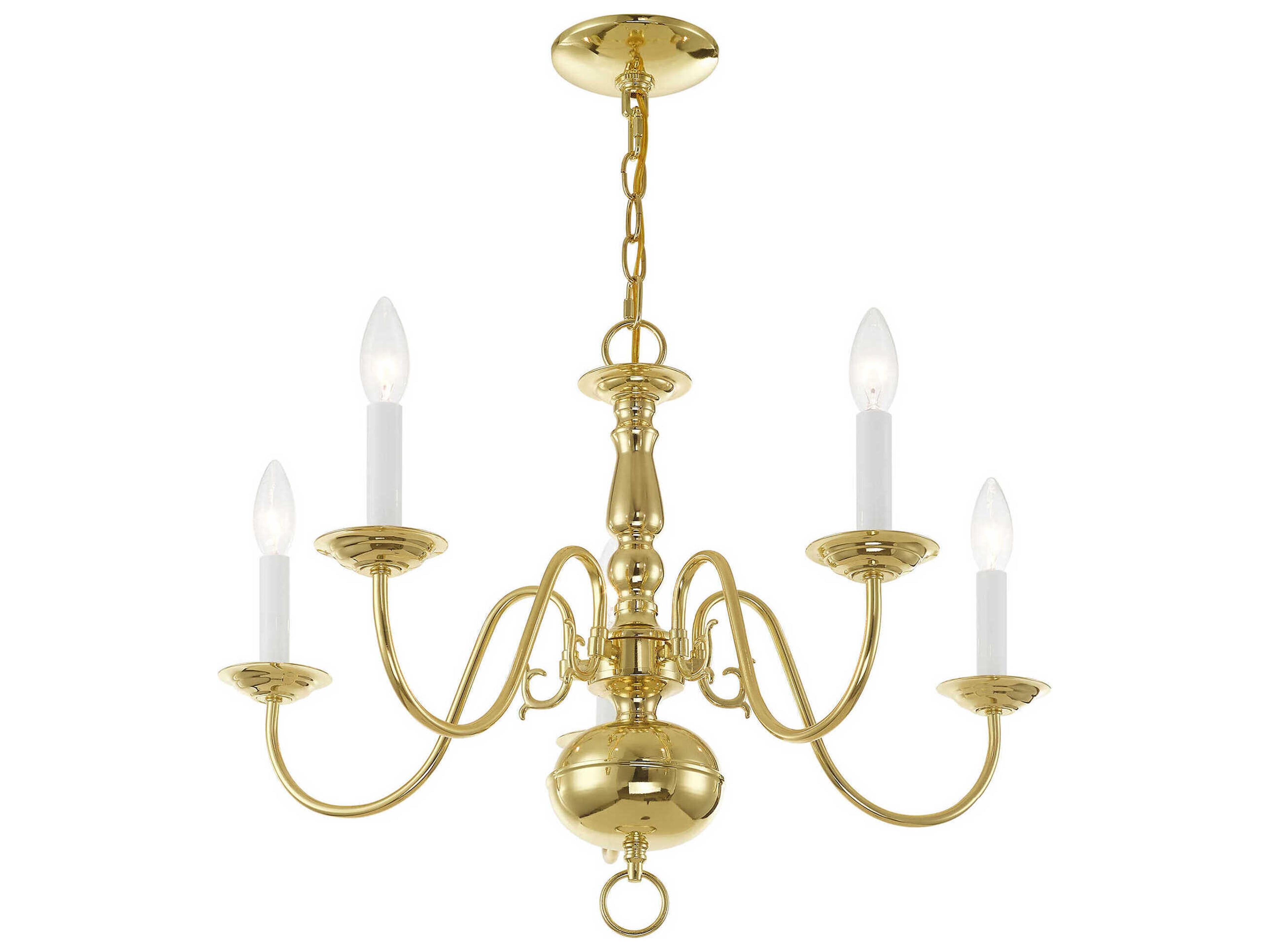 Livex Lighting Williamsburgh 5-Light Polished Brass Candelabra Chandelier