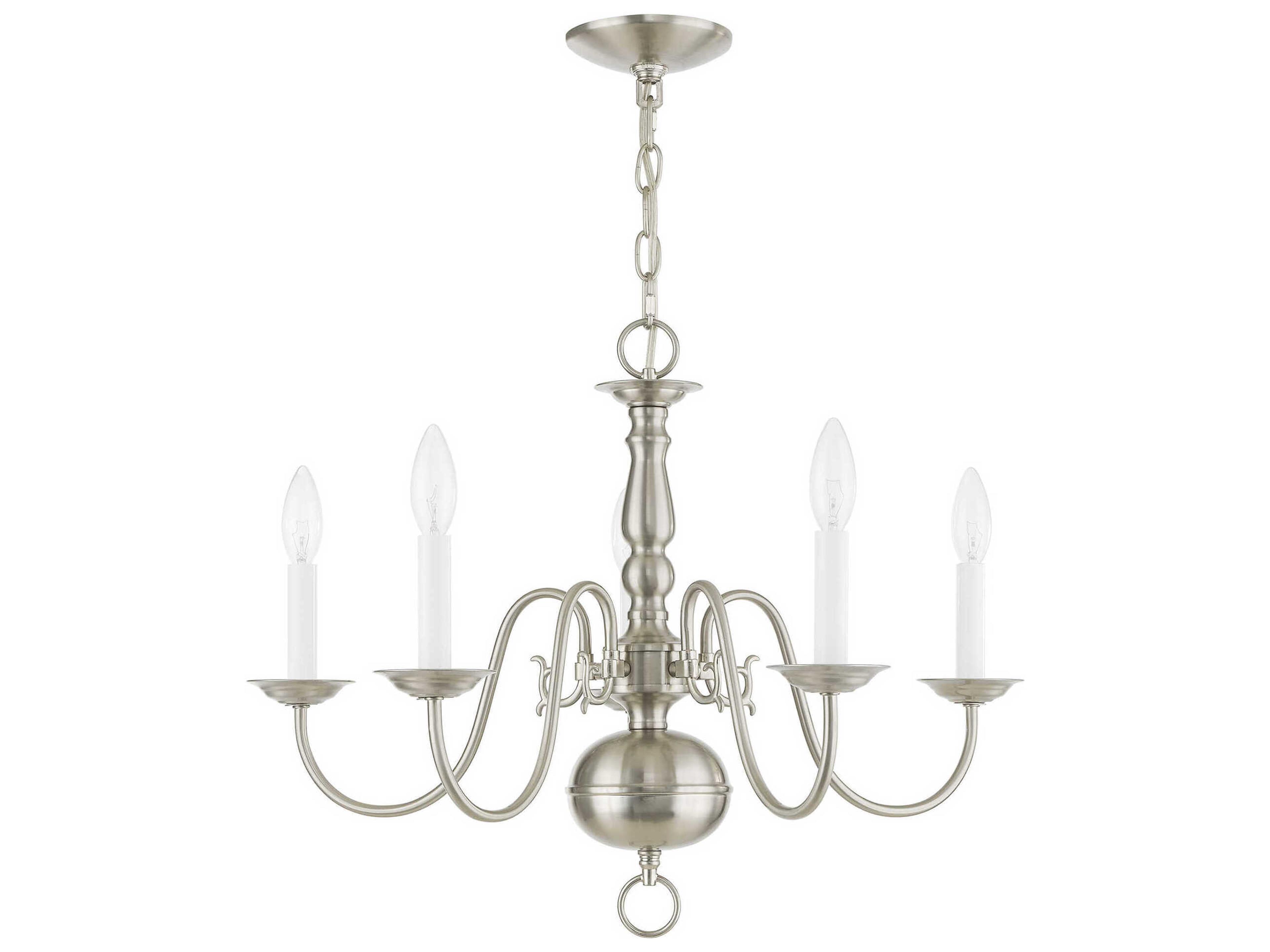 Livex Lighting Williamsburgh 5-Light Brushed Nickel Candelabra Chandelier