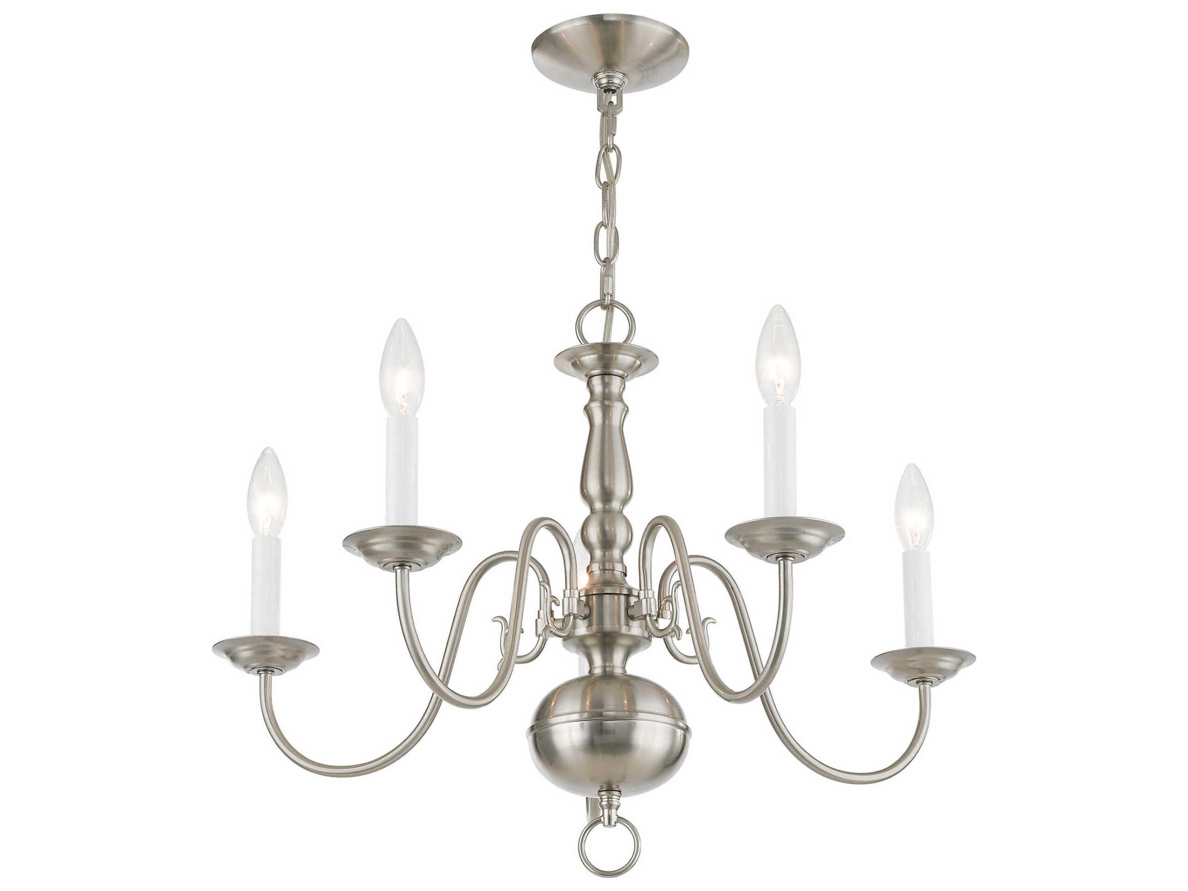 Livex Lighting Williamsburgh 5-Light Brushed Nickel Candelabra Chandelier