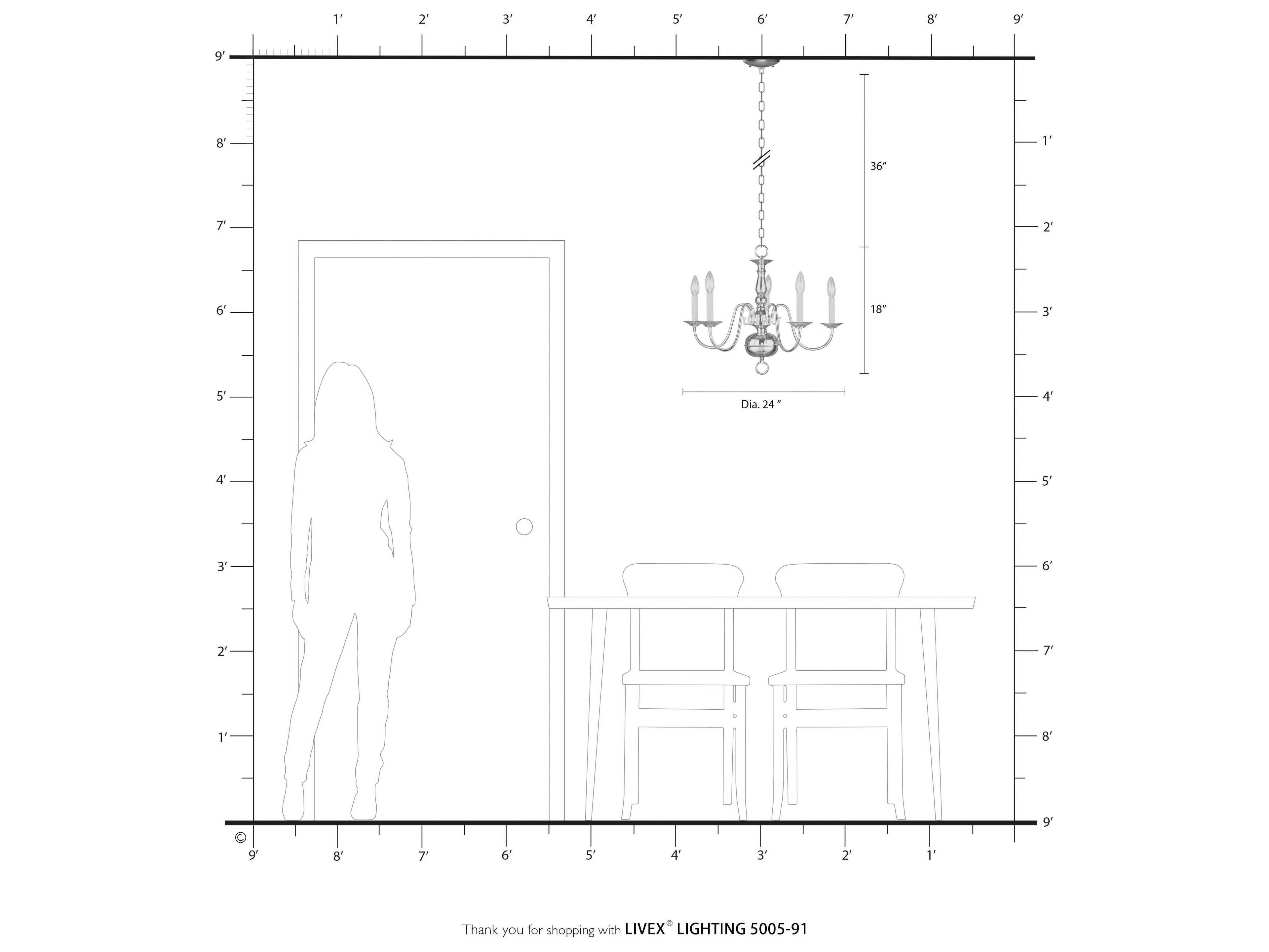 Livex Lighting Williamsburgh 5-Light Brushed Nickel Candelabra Chandelier