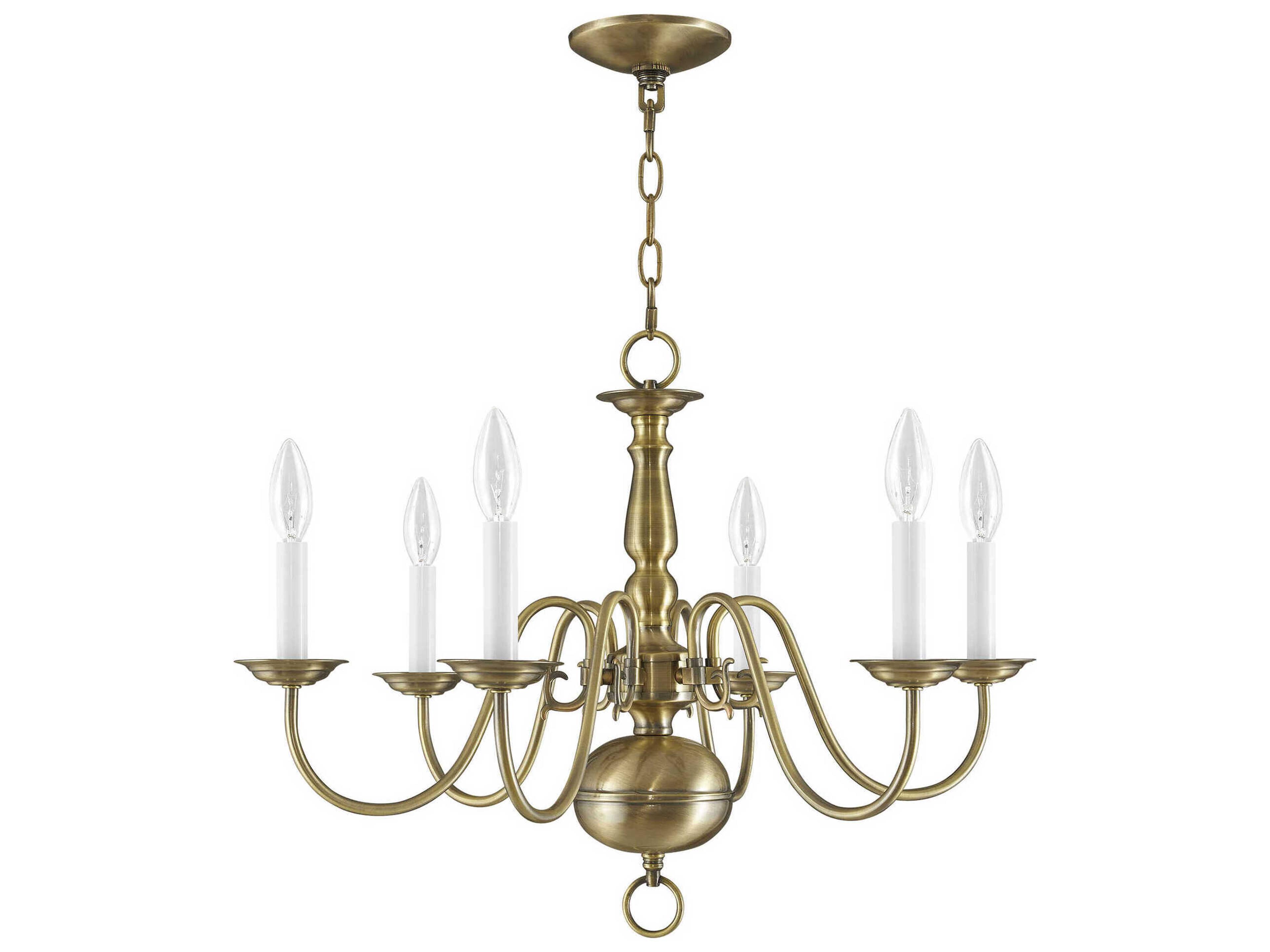 Livex Lighting Williamsburgh 6-Light Antique Brass Candelabra Chandelier