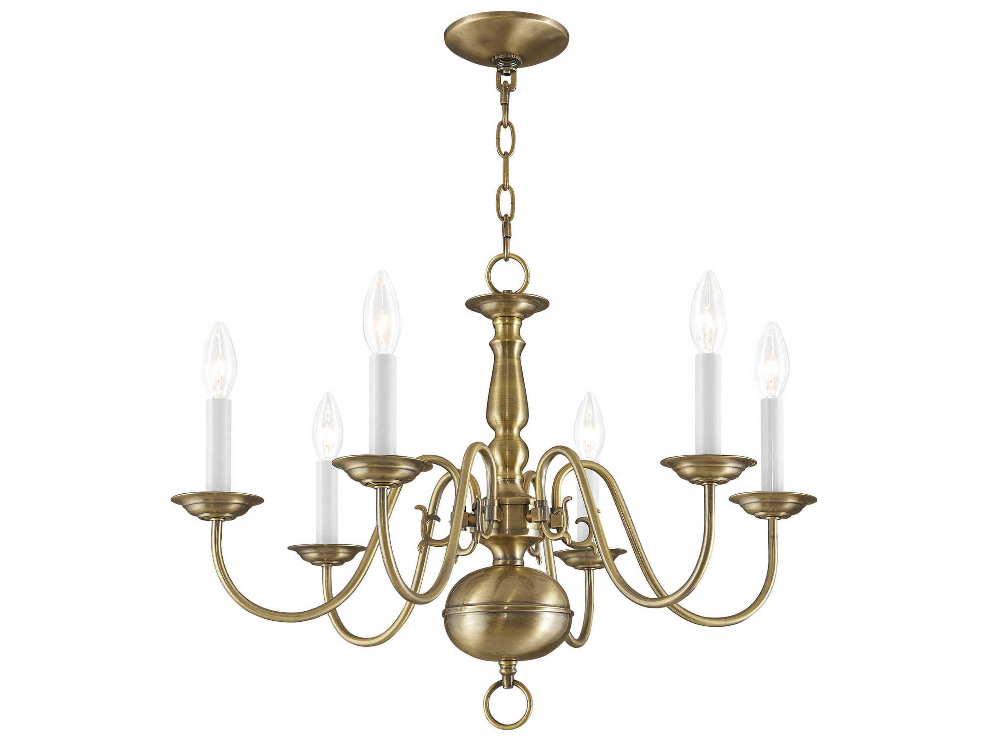 Livex Lighting Williamsburgh 6-Light Antique Brass Candelabra Chandelier