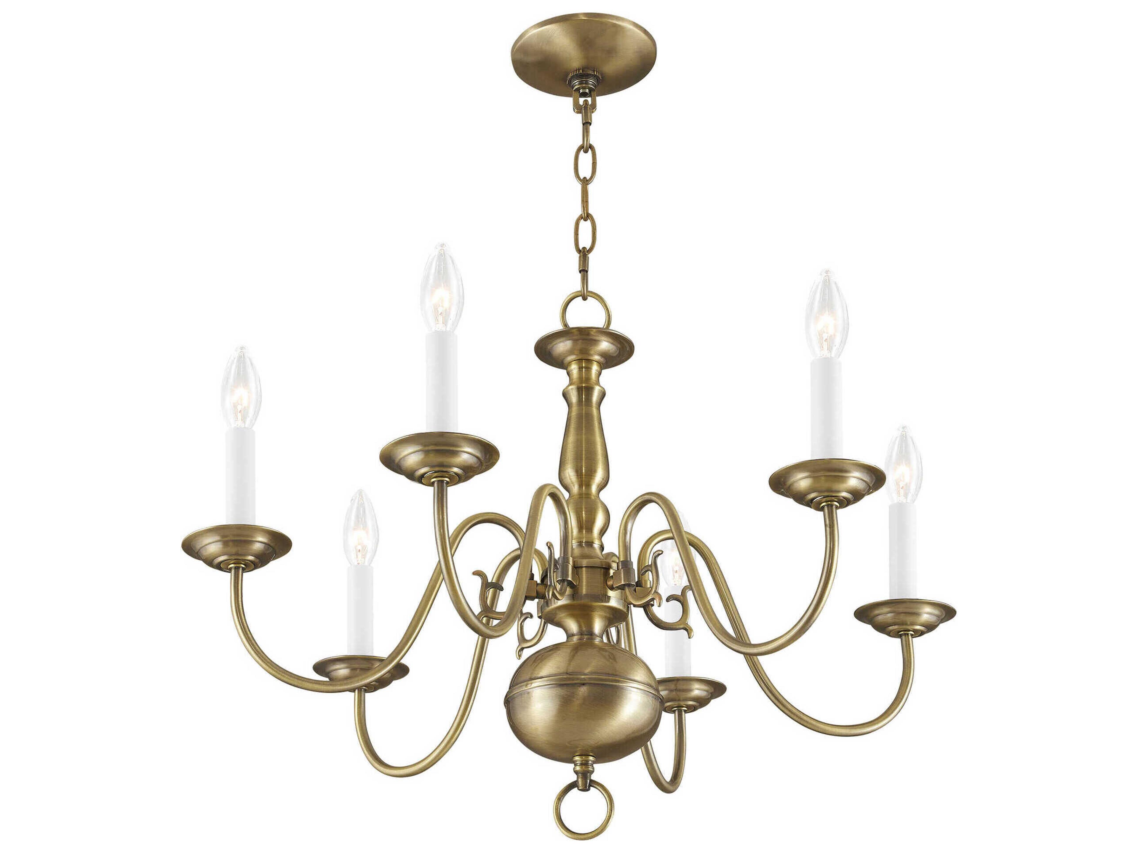 Livex Lighting Williamsburgh 6-Light Antique Brass Candelabra Chandelier