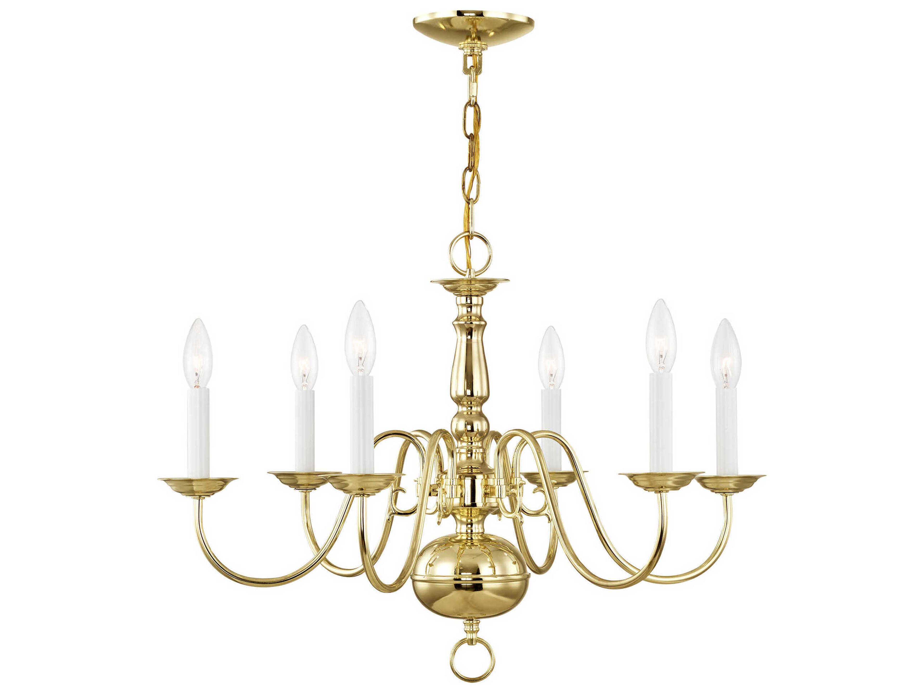 Williamsburgh 6-Light Polished Brass Candelabra Chandelier