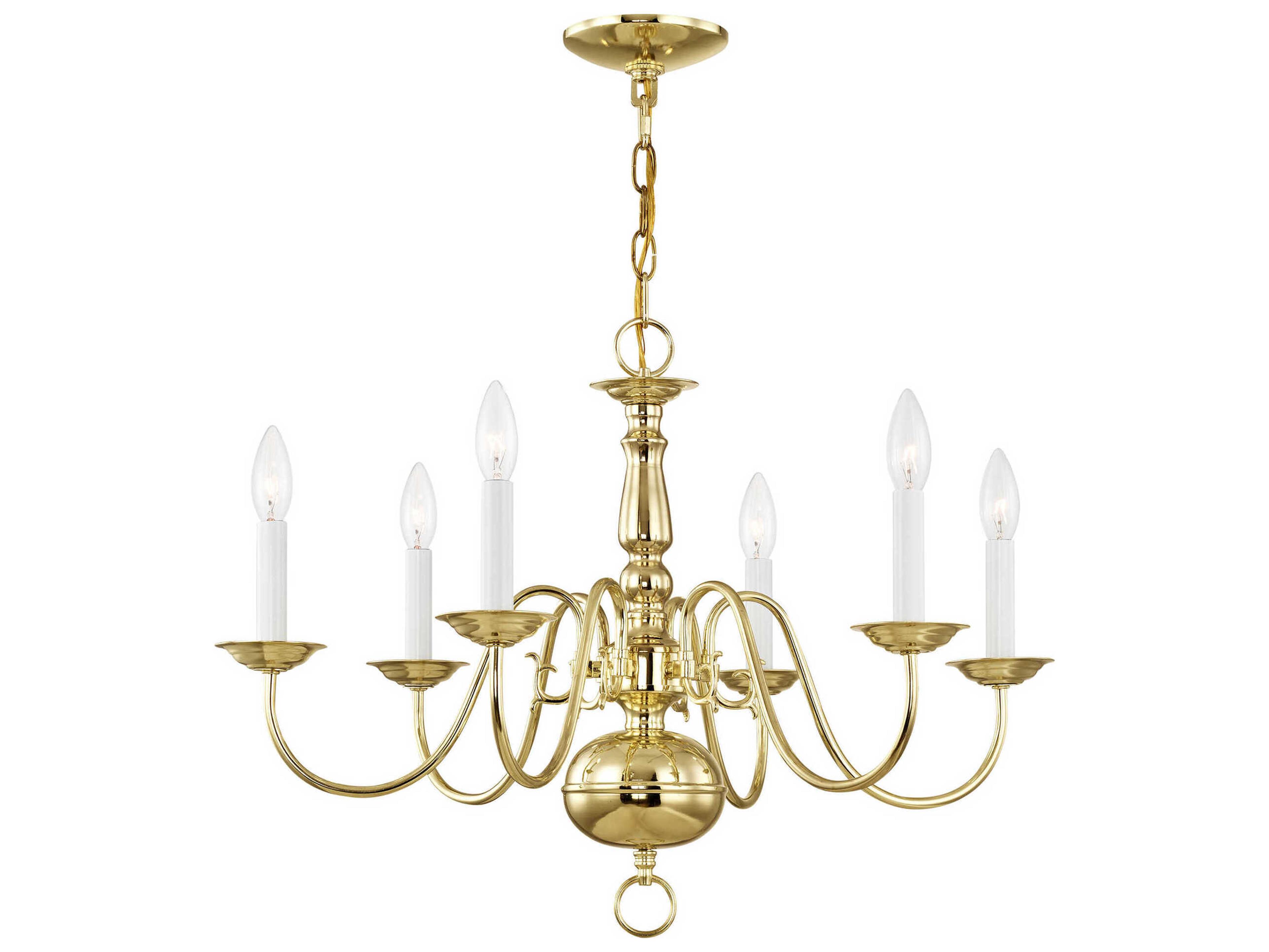 Livex Lighting Williamsburgh 6-Light Polished Brass Candelabra Chandelier