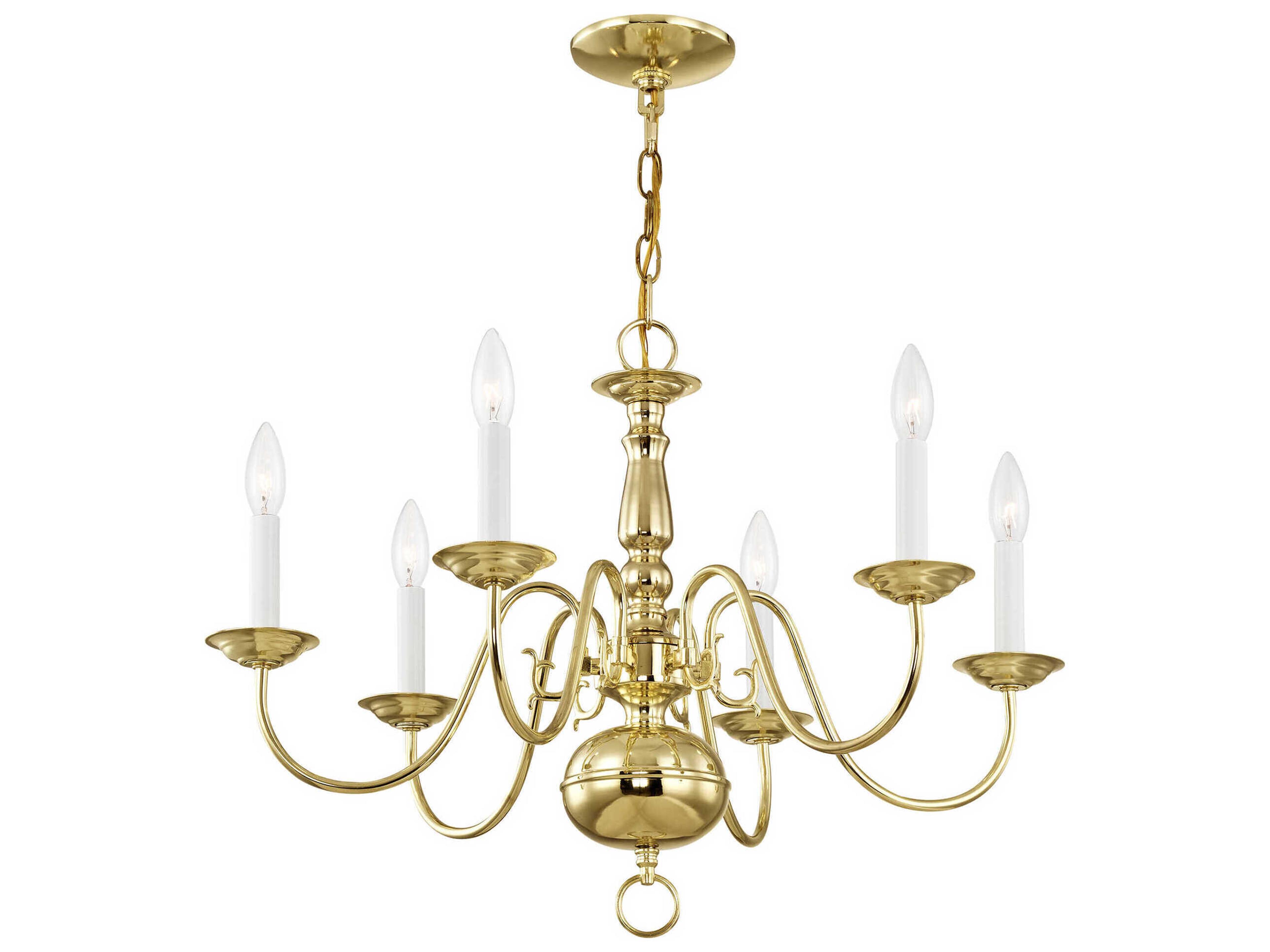 Livex Lighting Williamsburgh 6-Light Polished Brass Candelabra Chandelier