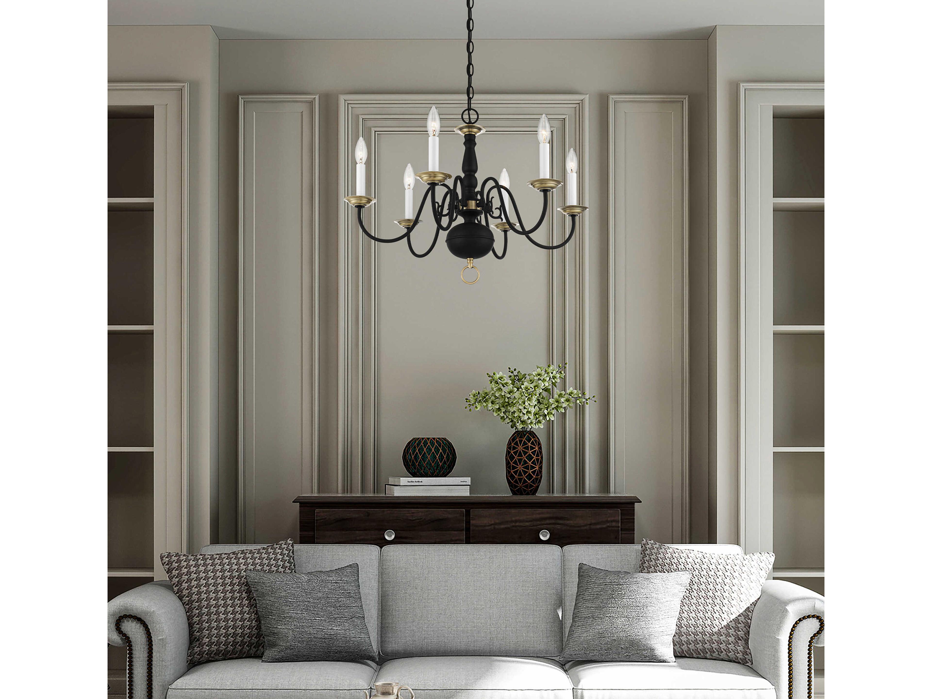 Livex Lighting Williamsburgh 6-Light Black Antique Brass Candelabra Chandelier