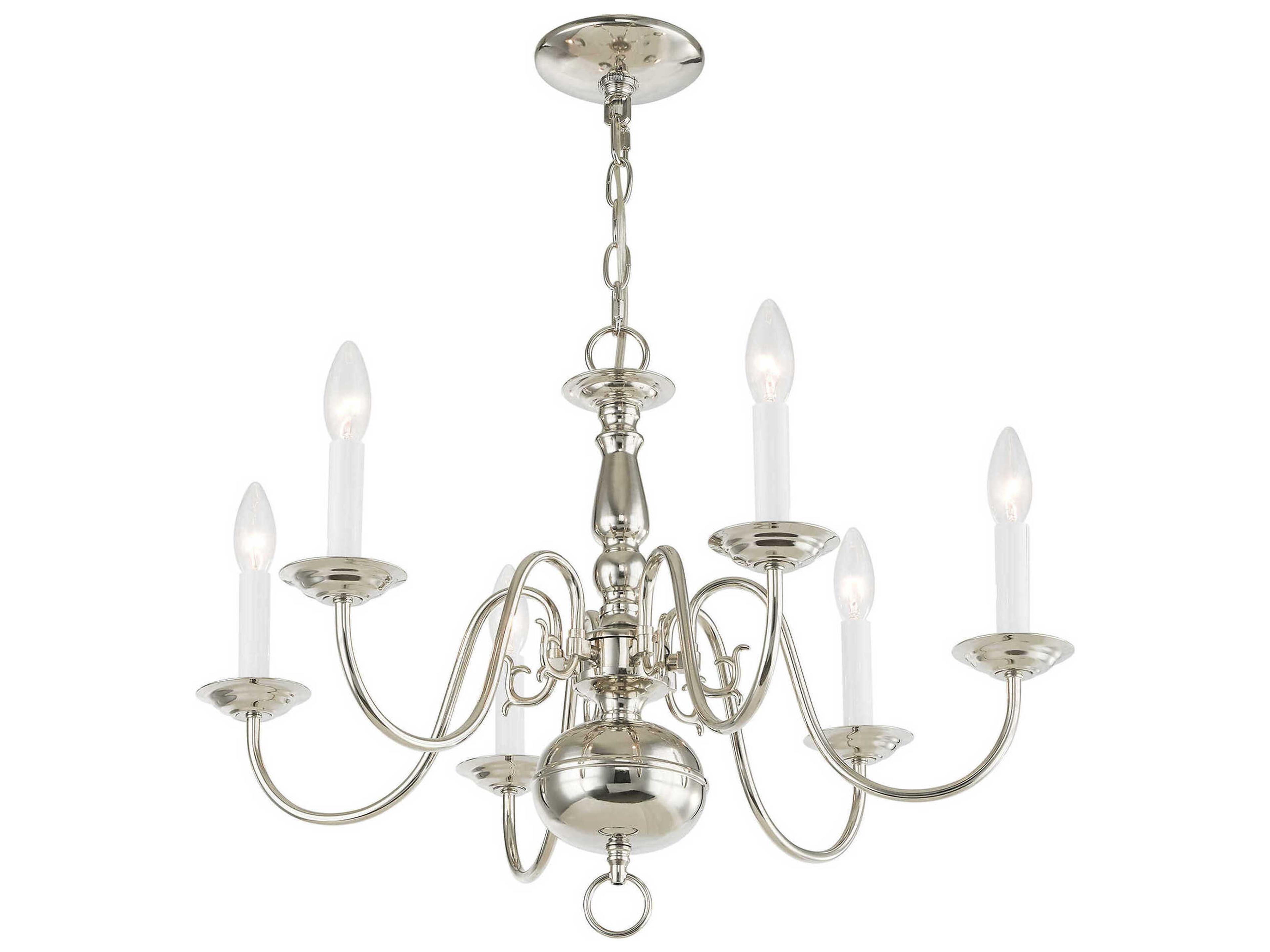 Livex Lighting Williamsburgh 6-Light Polished Nickel Candelabra Chandelier