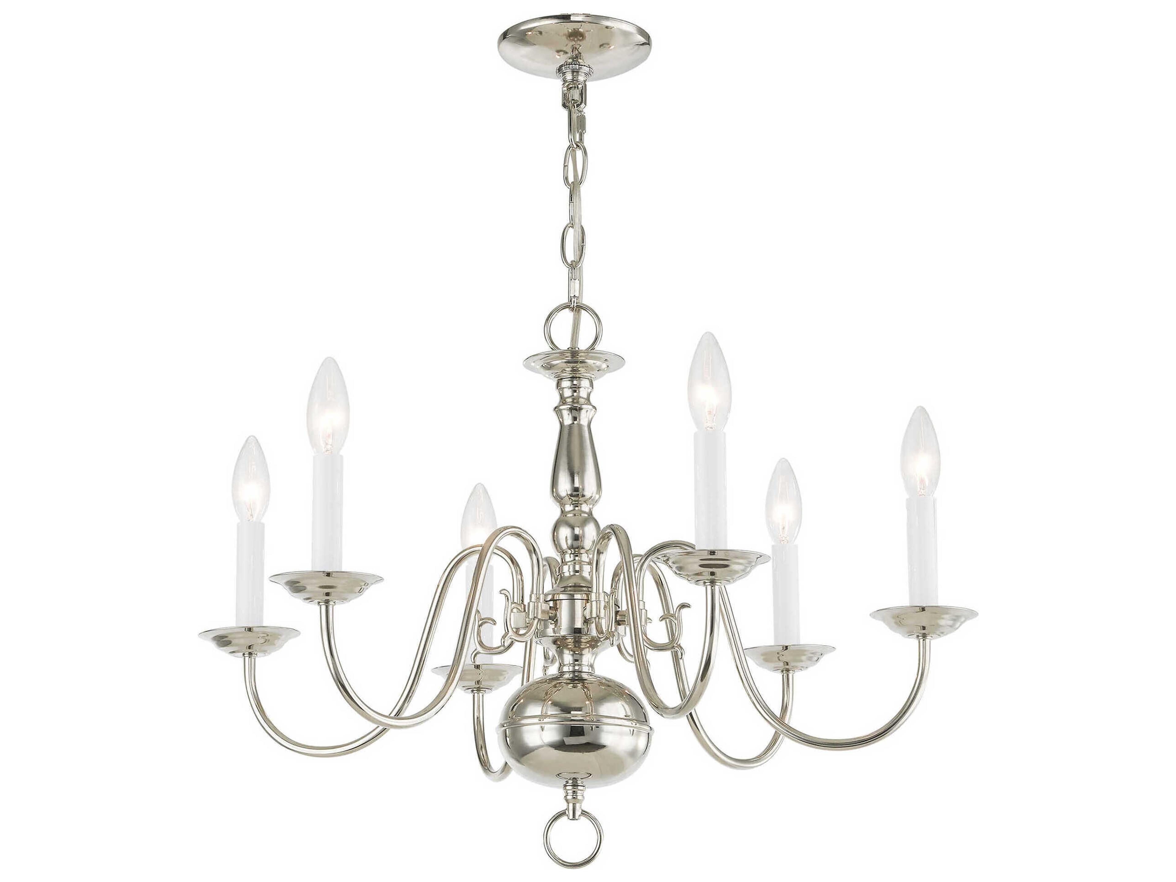 Livex Lighting Williamsburgh 6-Light Polished Nickel Candelabra Chandelier