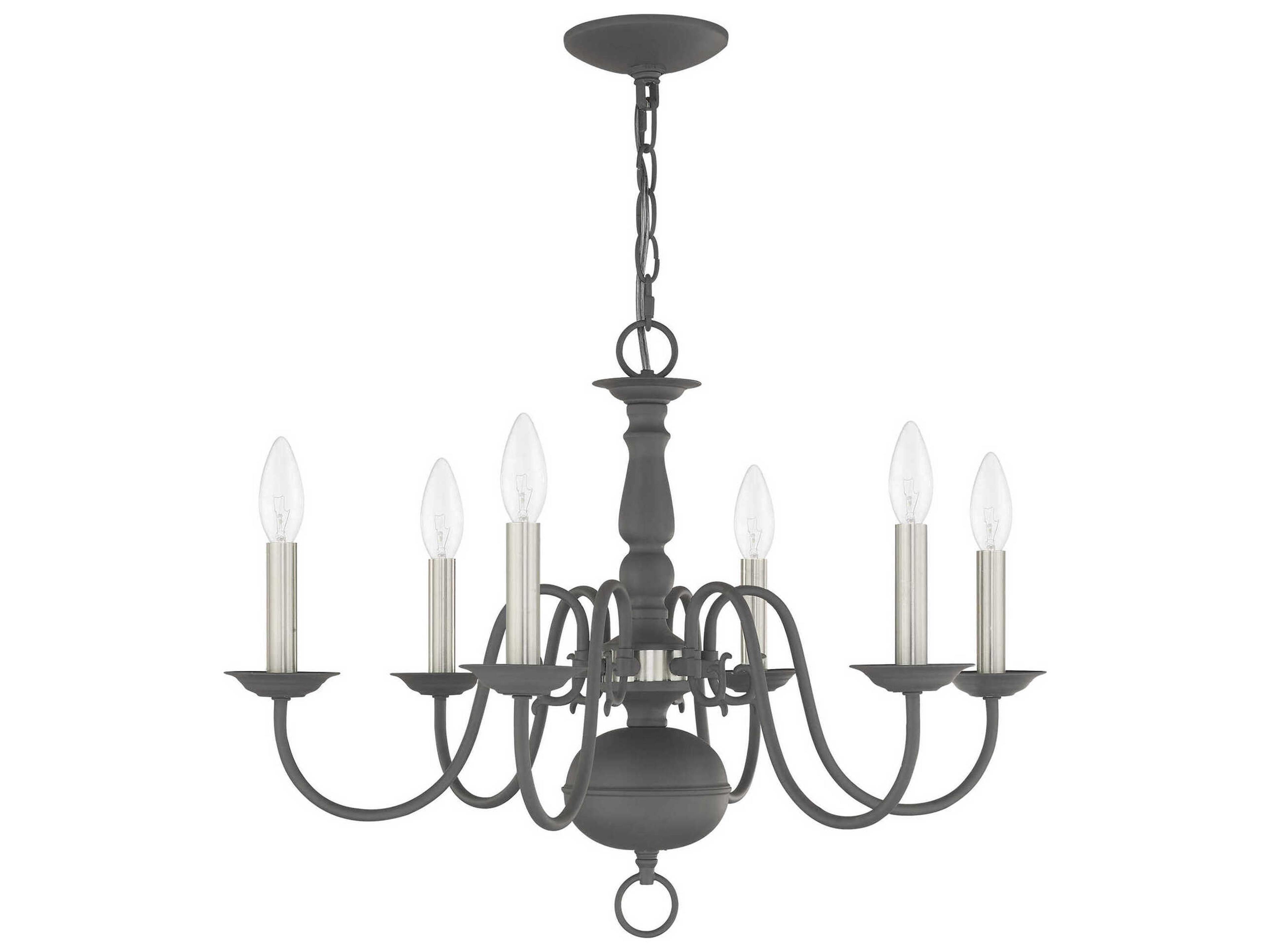 Livex Lighting Williamsburgh 6-Light Scandinavian Gray Candelabra Chandelier
