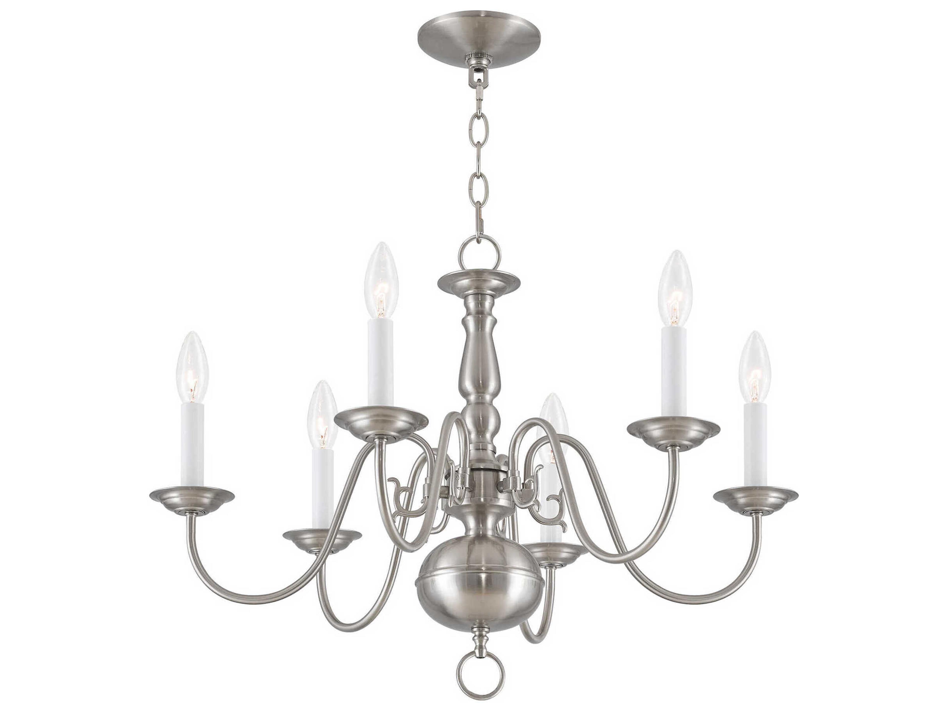 Livex Lighting Williamsburgh 6-Light Brushed Nickel Candelabra Chandelier