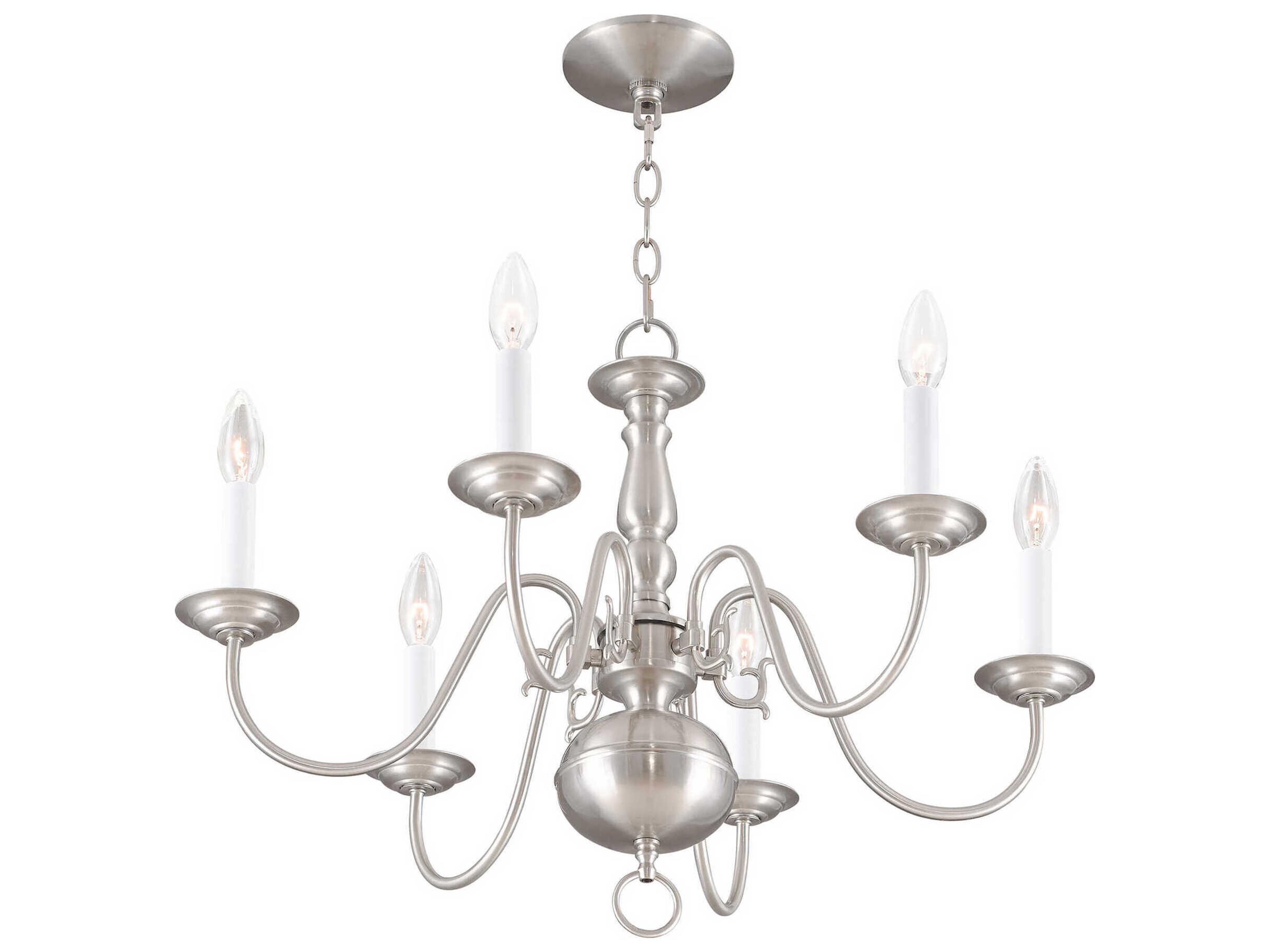 Livex Lighting Williamsburgh 6-Light Brushed Nickel Candelabra Chandelier