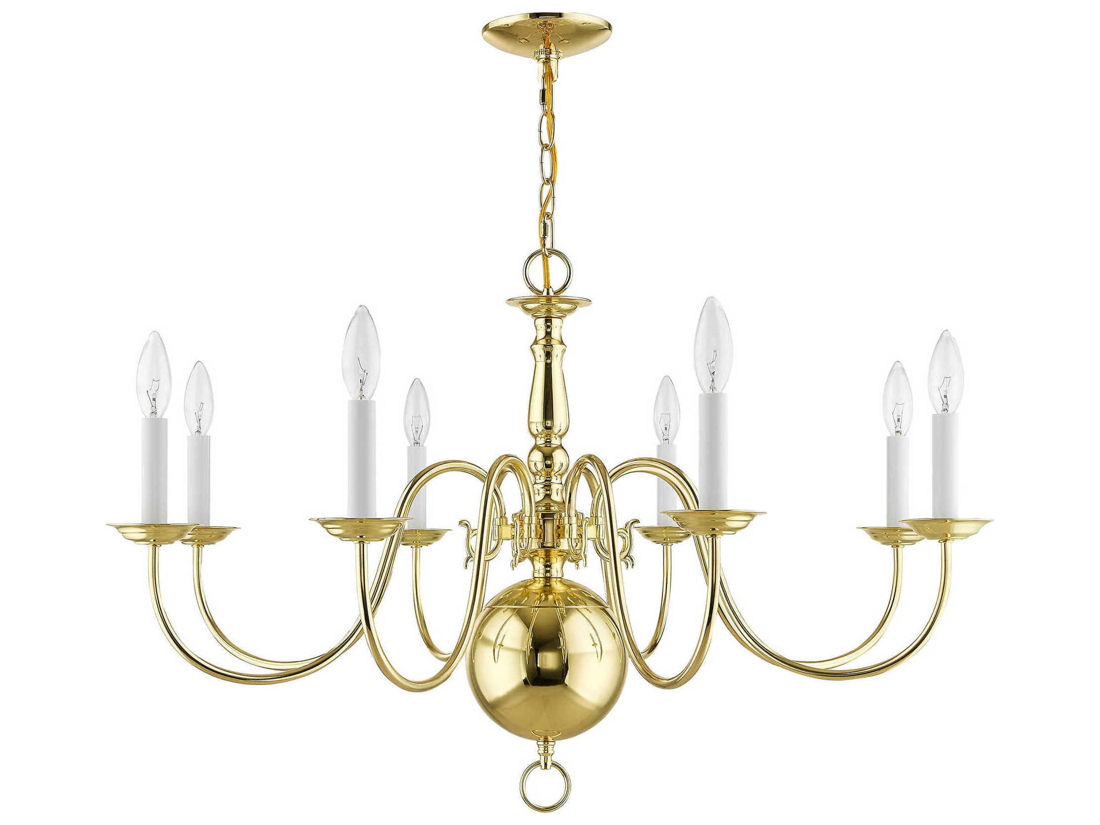 Livex Lighting Williamsburgh 8-Light Polished Brass Candelabra Chandelier