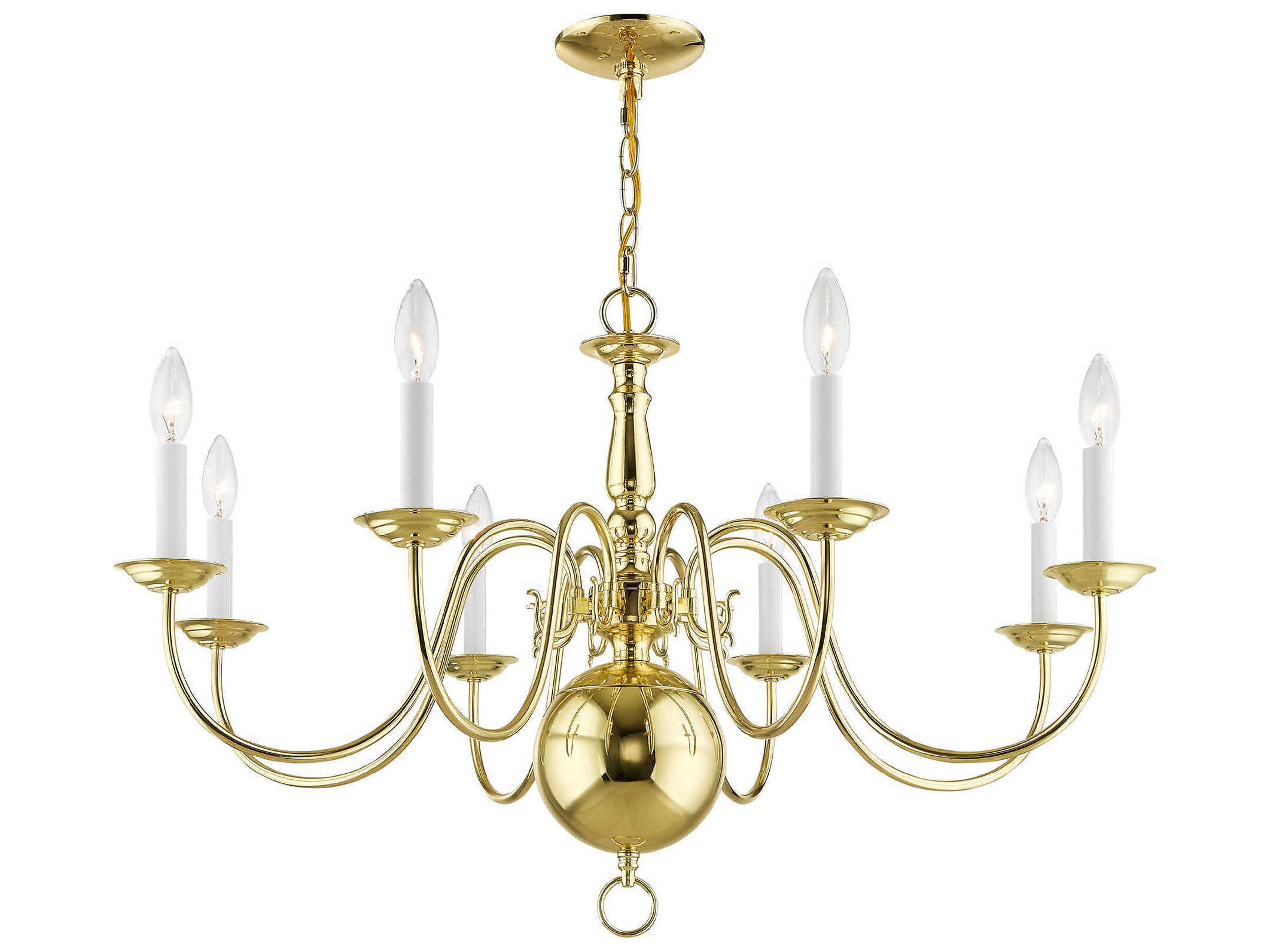 Livex Lighting Williamsburgh 8-Light Polished Brass Candelabra Chandelier