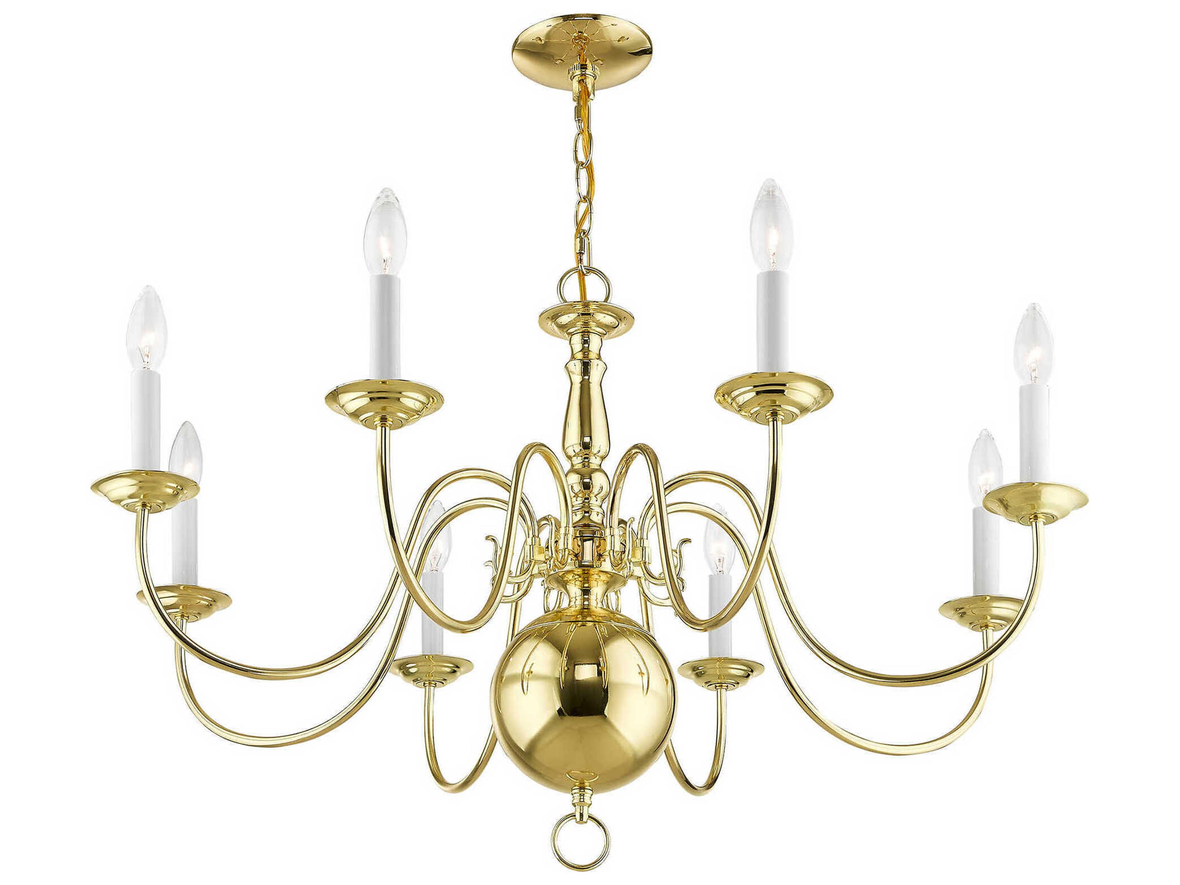 Livex Lighting Williamsburgh 8-Light Polished Brass Candelabra Chandelier
