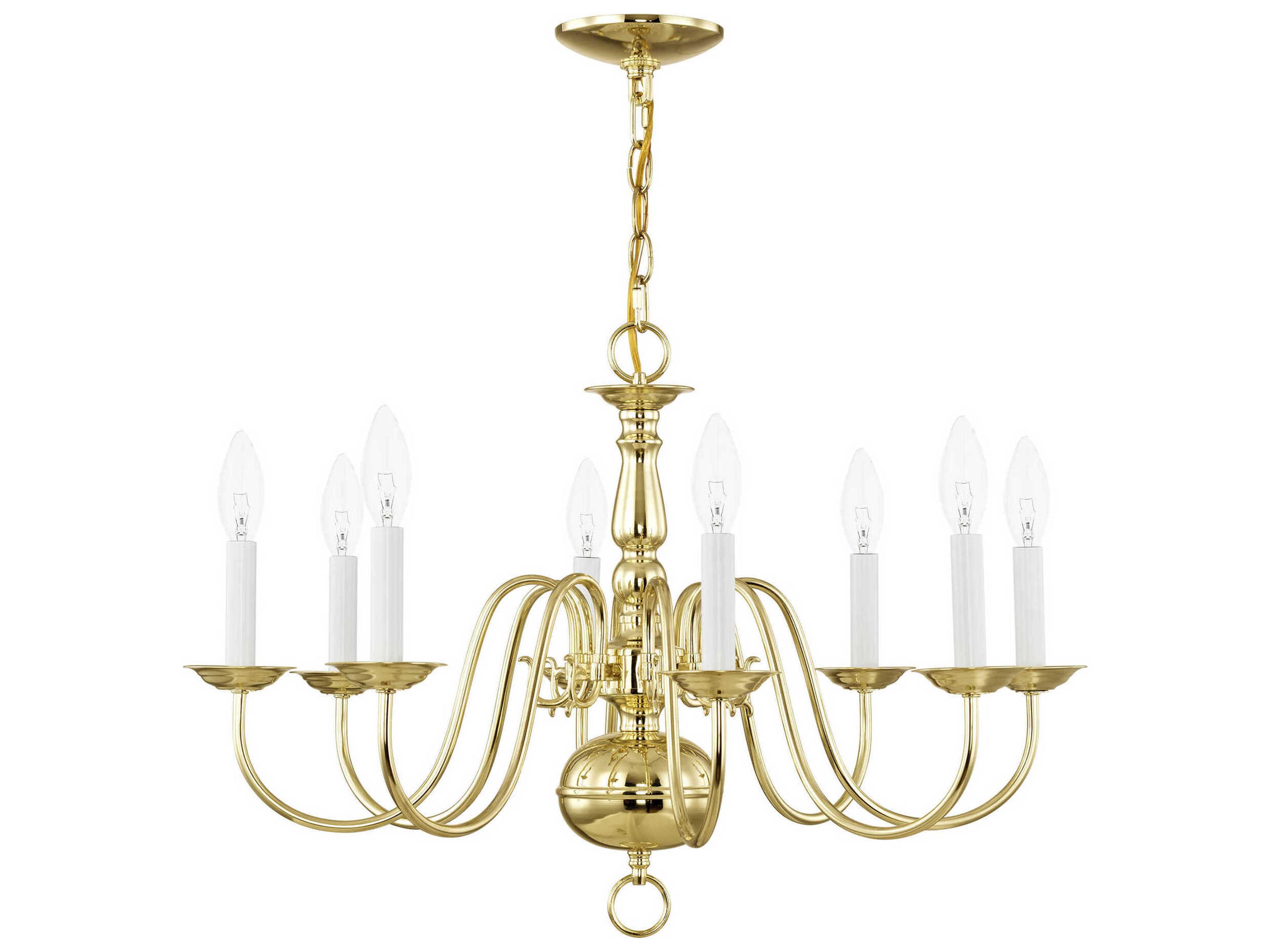 Livex Lighting Williamsburgh 8-Light Polished Brass Candelabra Chandelier