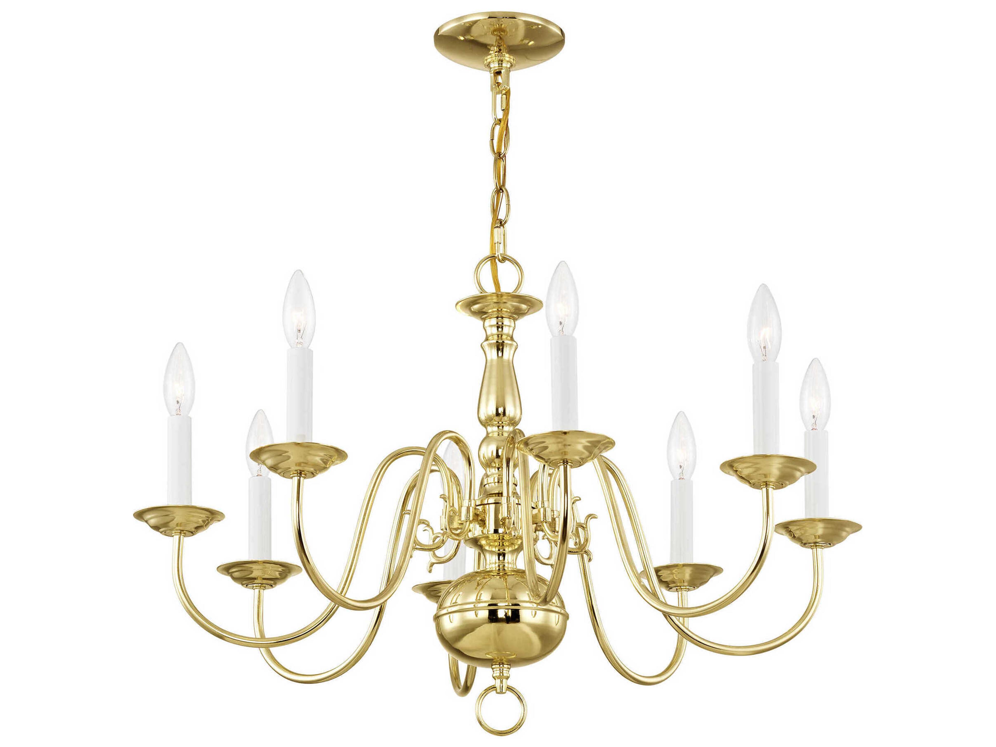 Livex Lighting Williamsburgh 8-Light Polished Brass Candelabra Chandelier