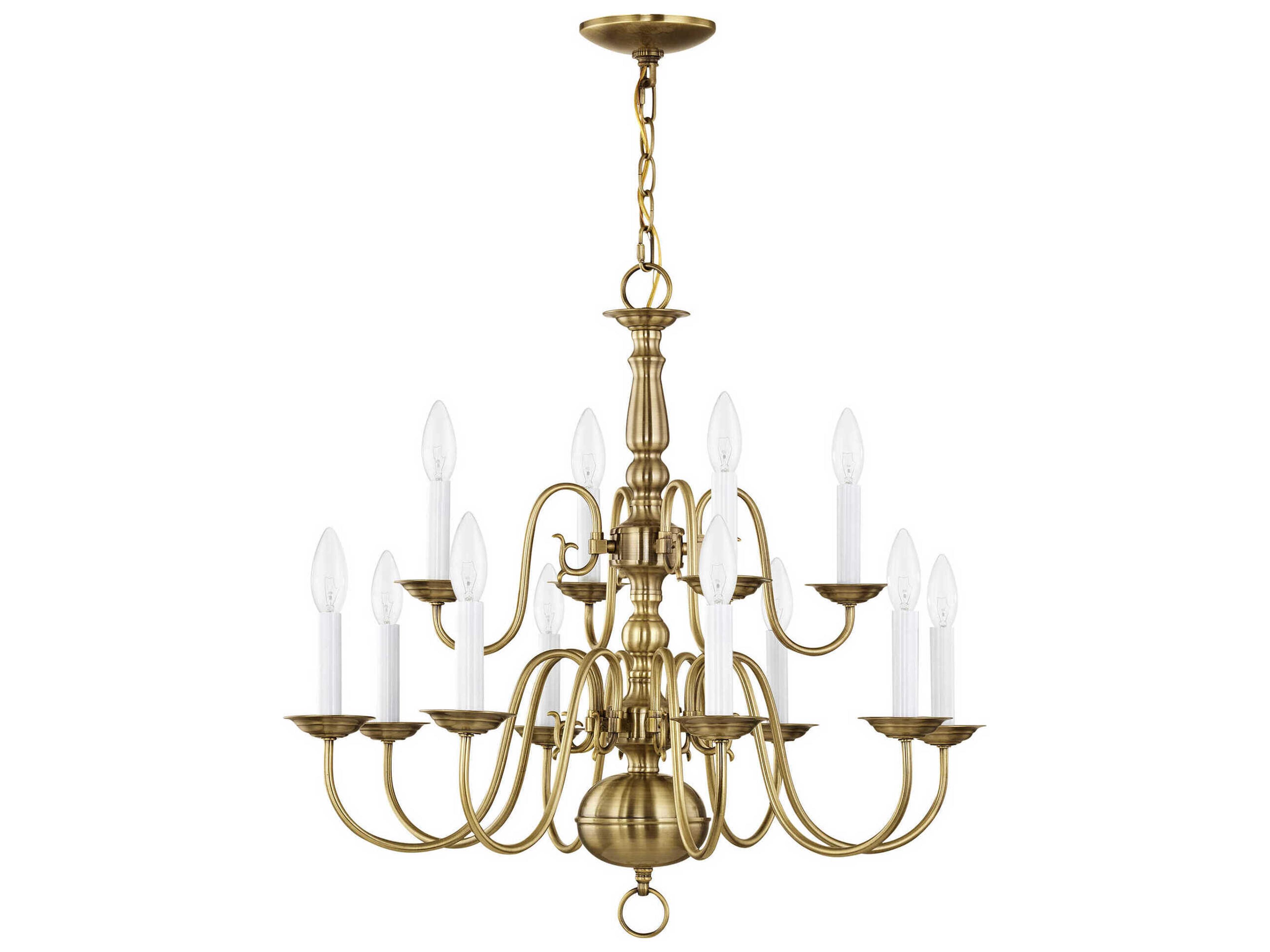 Livex Lighting Williamsburgh 12-Light Antique Brass Candelabra Chandelier