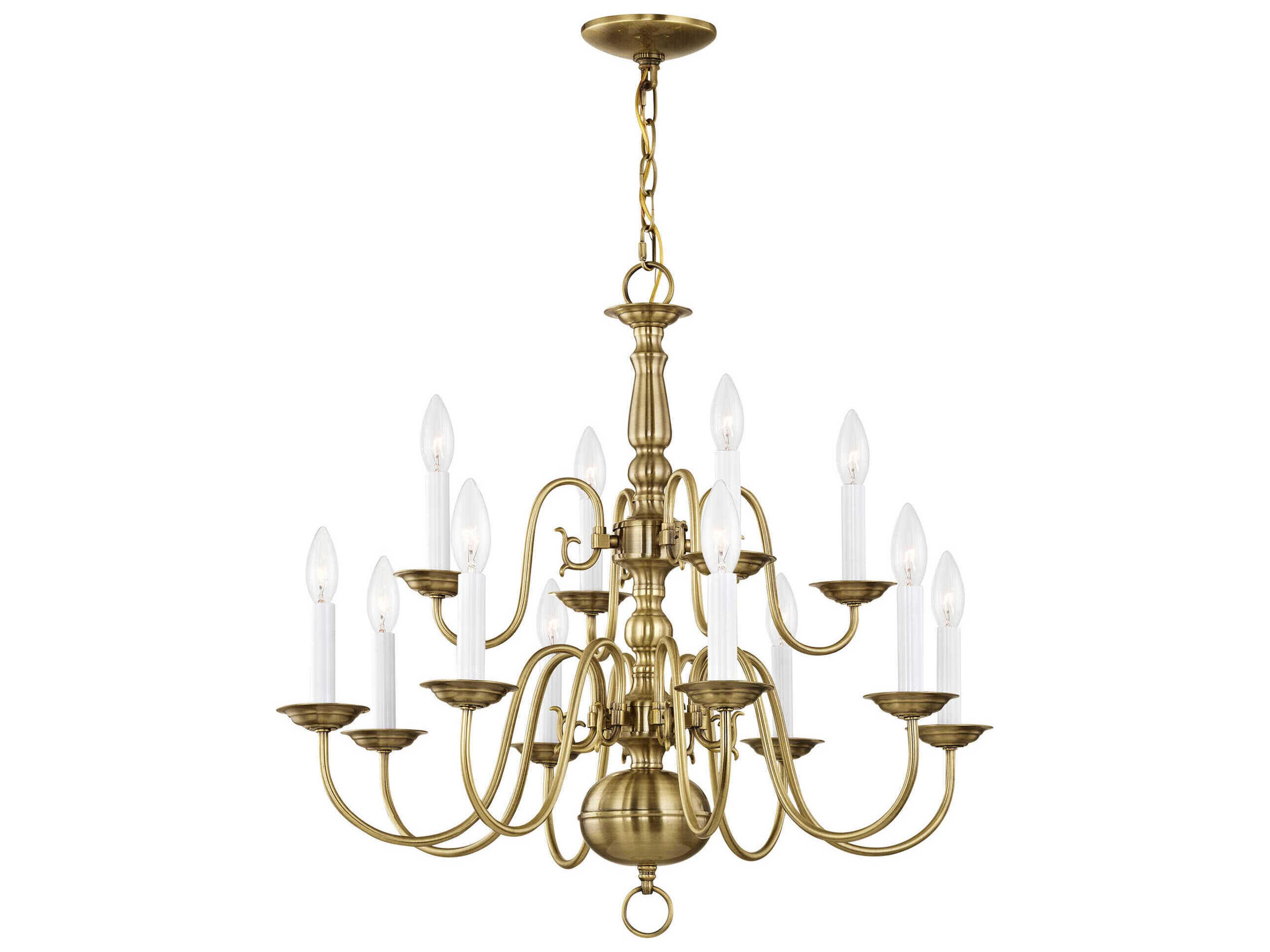 Livex Lighting Williamsburgh 12-Light Antique Brass Candelabra Chandelier